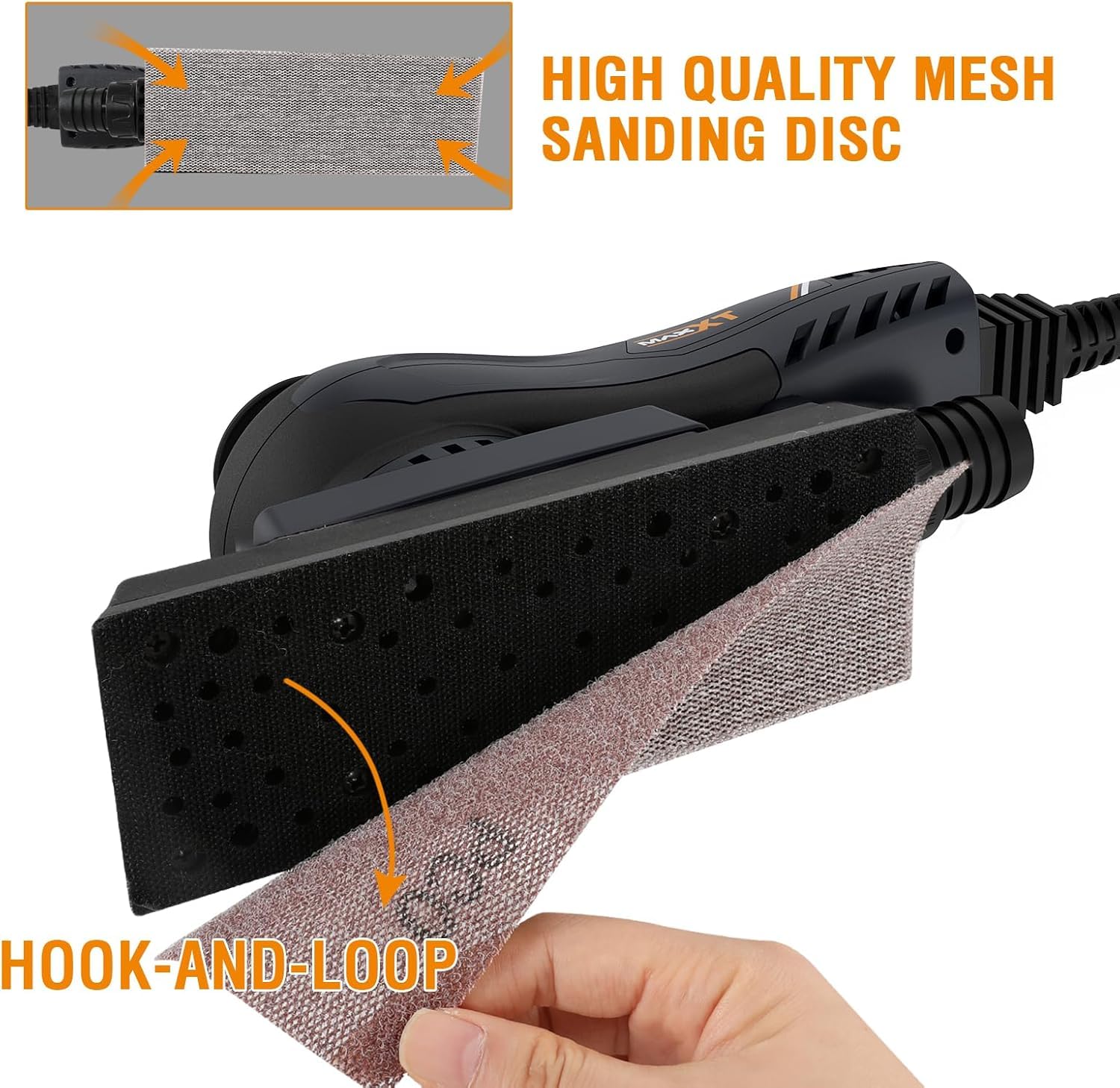 MAXXT 350W Brushless Electric Sheet Sander - 3mm Orbital, 10000RPM Variable Speed, 3A Multi-Function Corded Palm Sander with 10 Sanding Papers - Perfect for Woodworking, Furniture Refinishing & DIY Home Projects