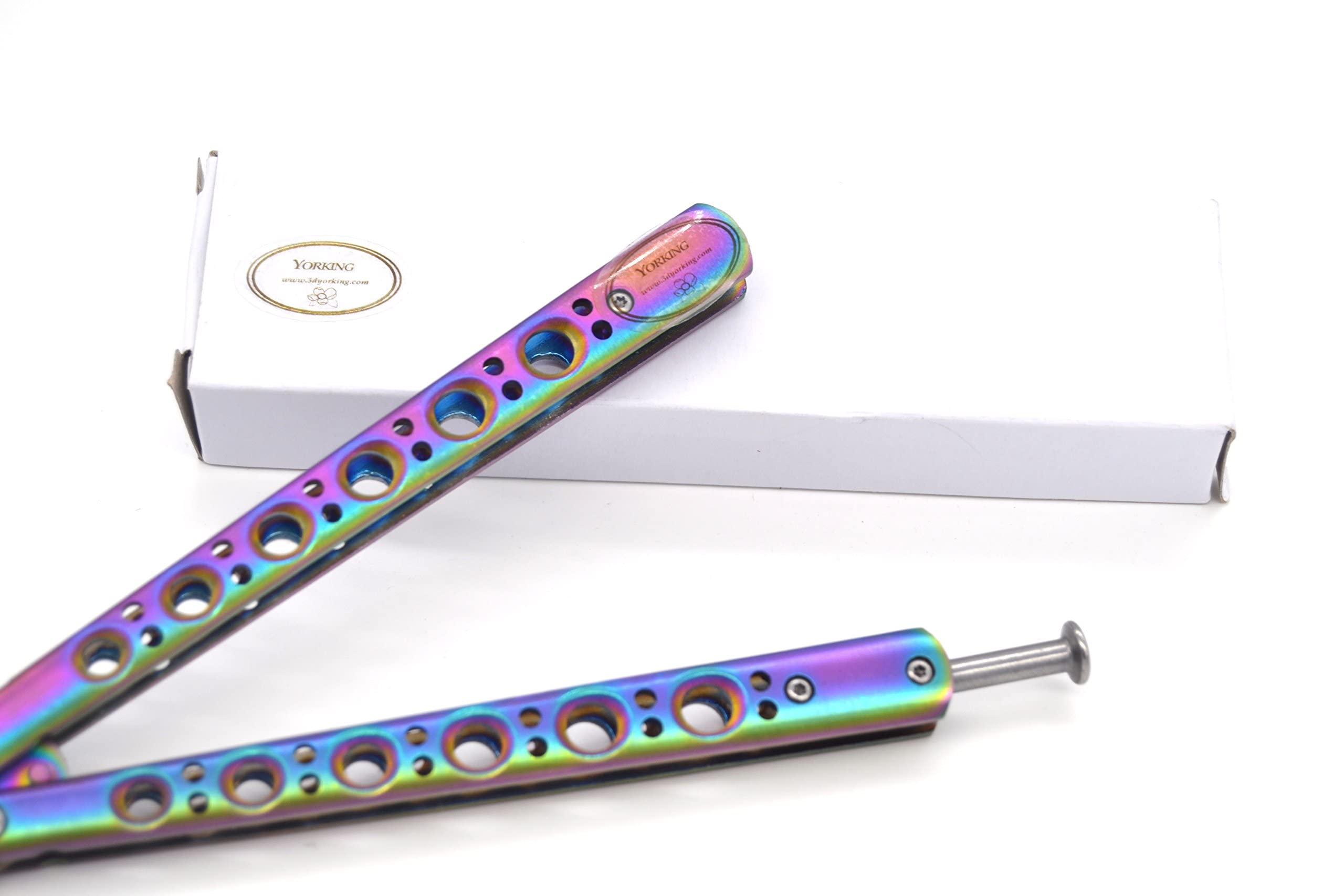 Oliasports Rainbow Practice Balisong - Metal Butterfly Knife Trainer with Dull Blade for Safe Flipping Tricks - Perfect for Beginners, Martial Arts Training & EDC Skill Development