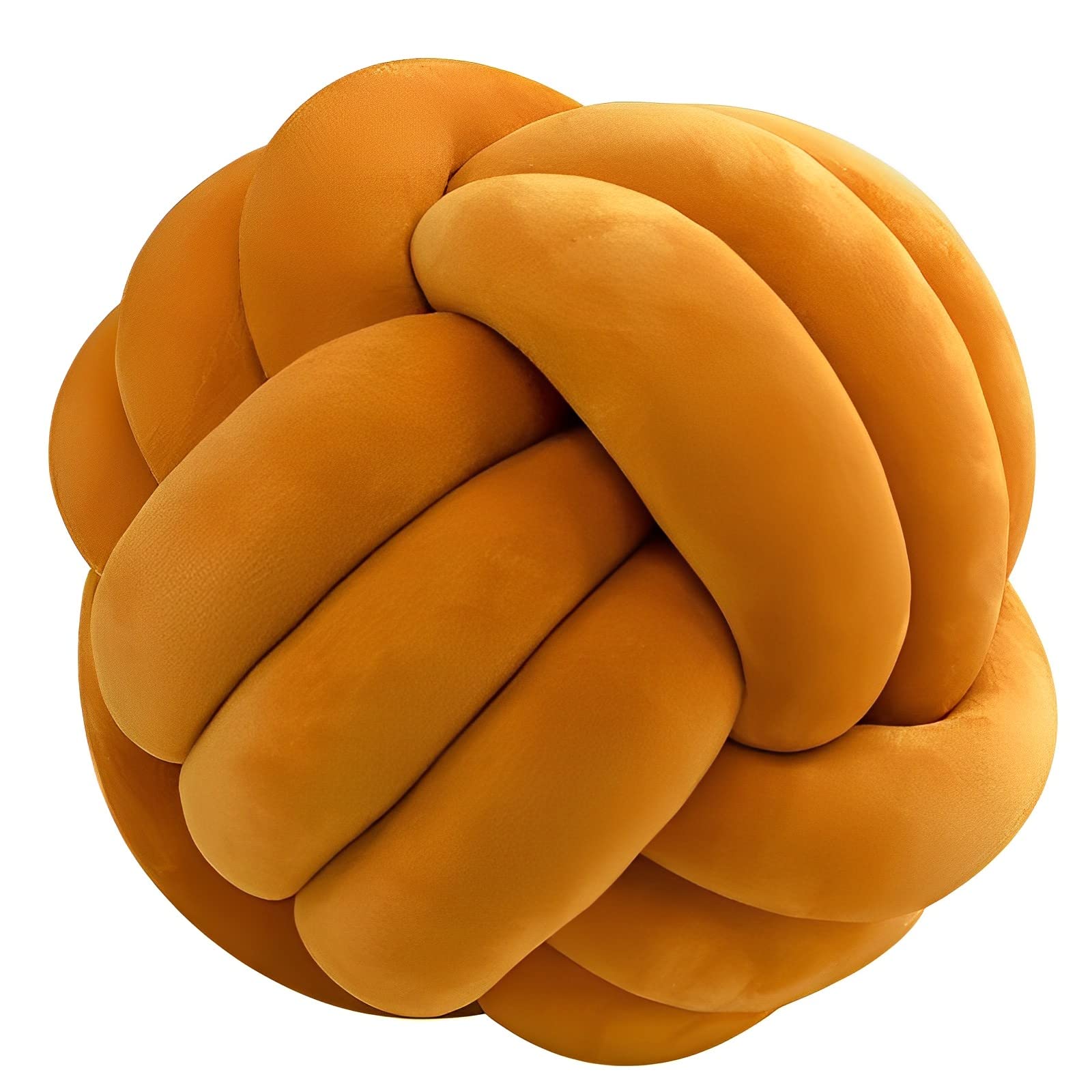 Handmade Knot Ball Pillow - Soft Round Plush Throw Cushion for Home Decor, Kids Room & Nursery (Caramel, 8.5