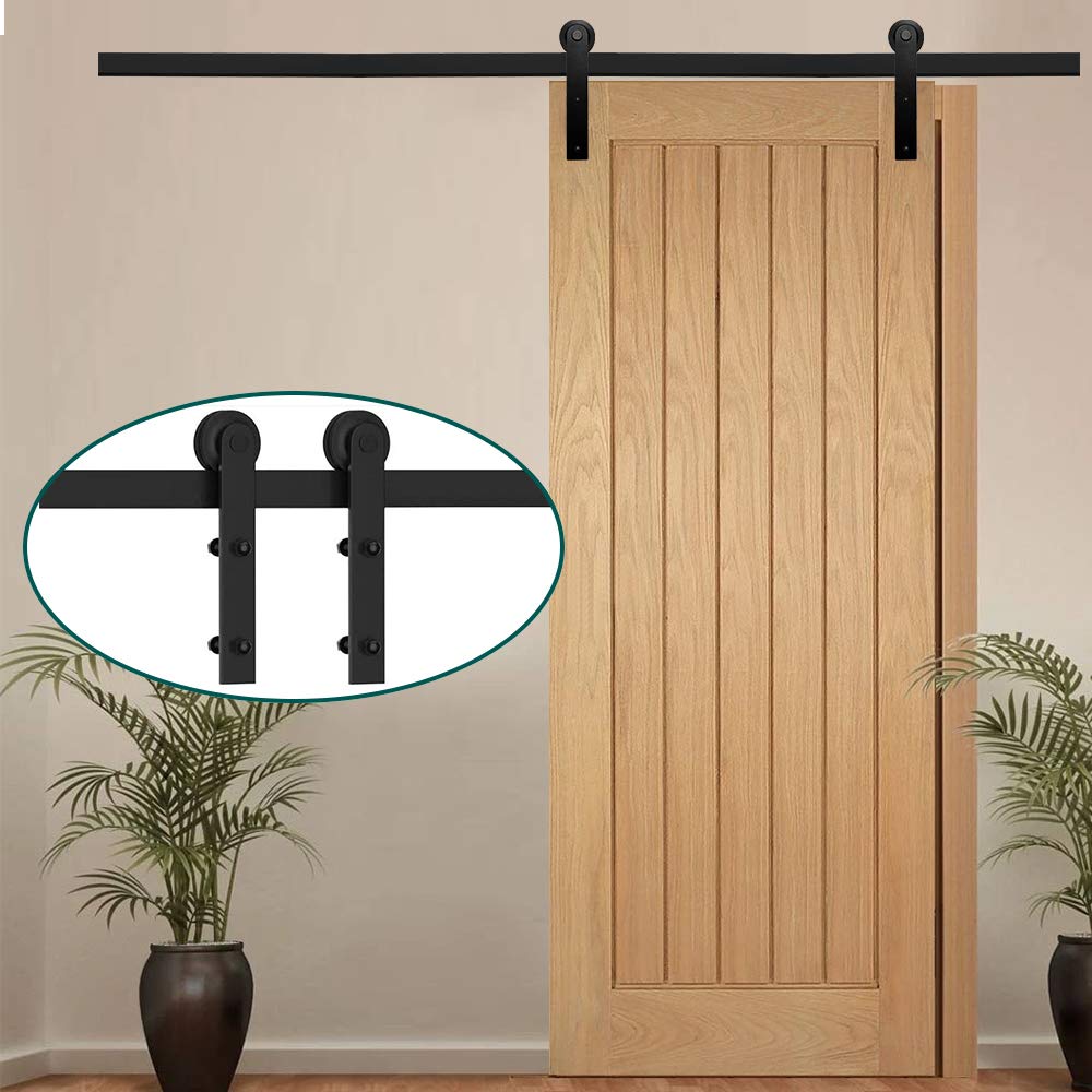 Haccer 6.6FT Sliding Barn Door Hardware Kit - Black Single Door Track System with Rollers & Mounting Hardware | Perfect for Bedroom, Closet, or Farmhouse Style Interior Doors