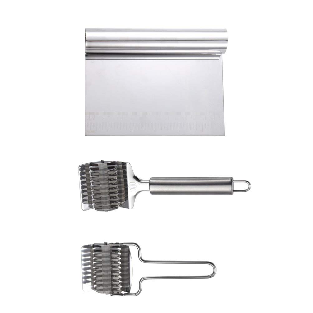 3-Piece Hemoton Bread Dough Scraper Set - Stainless Steel Bench Scraper, Dough Cutter & Bowl Scraper for Baking, Pasta Making, Cake Decorating | Perfect for Bread, Pizza Dough, Fondant Icing & Kitchen Prep