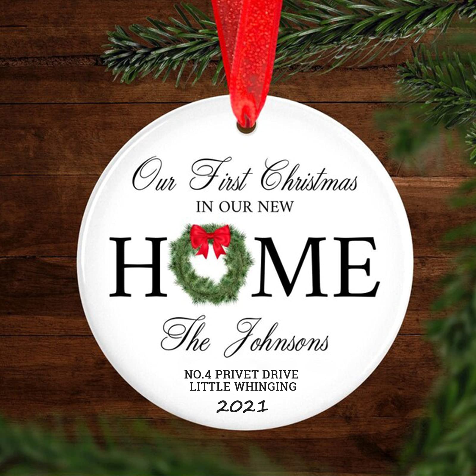 Custom First Home Christmas Ornament - Personalized Ceramic Housewarming Gift for New Homeowners | Perfect for House Decor, Holiday Tree & First Home Celebration