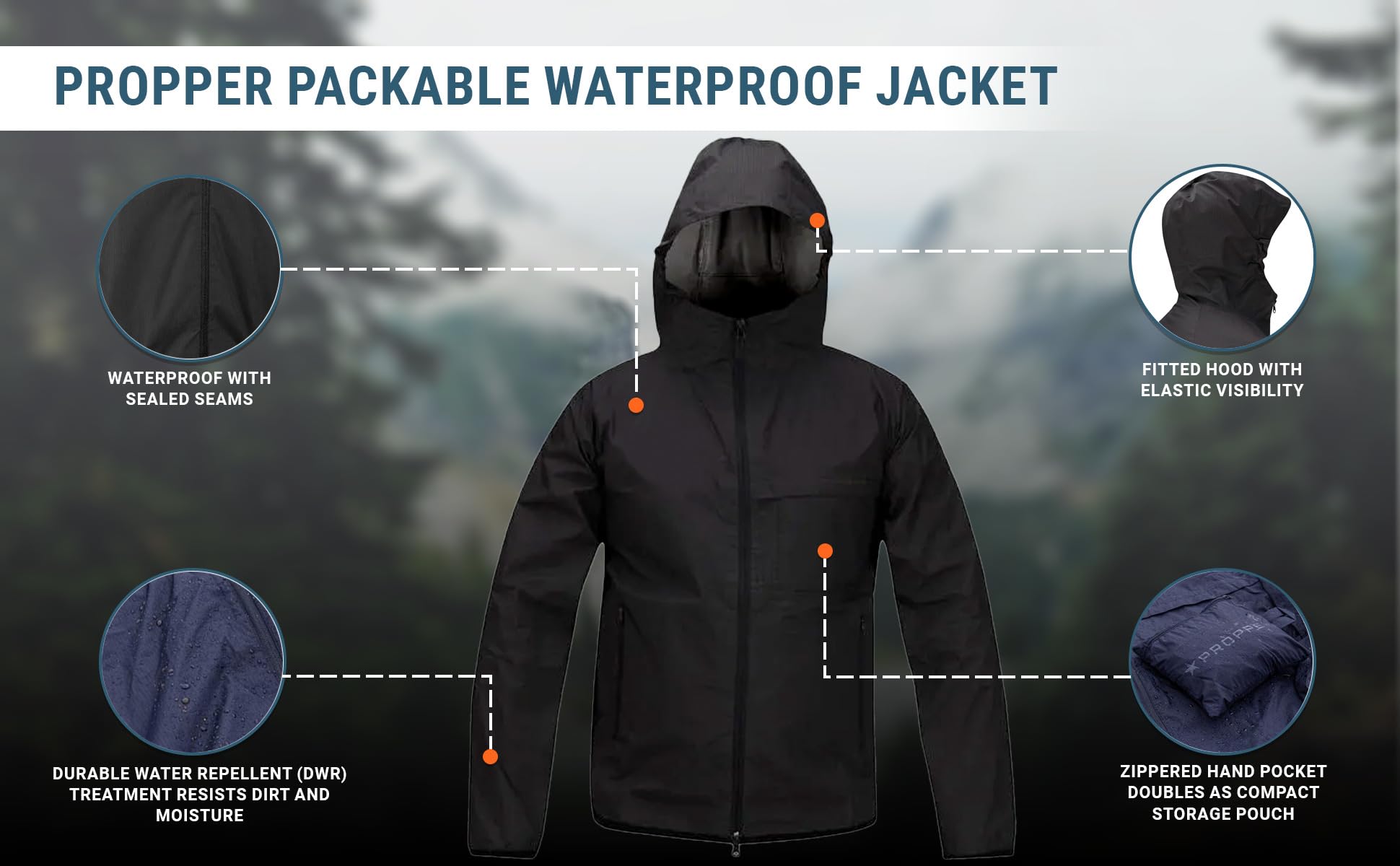 Propper Packable Waterproof Jacket for Men & Women - Lightweight Raincoat for Hiking, Camping & Outdoor Activities | Windproof & Breathable Travel Jacket