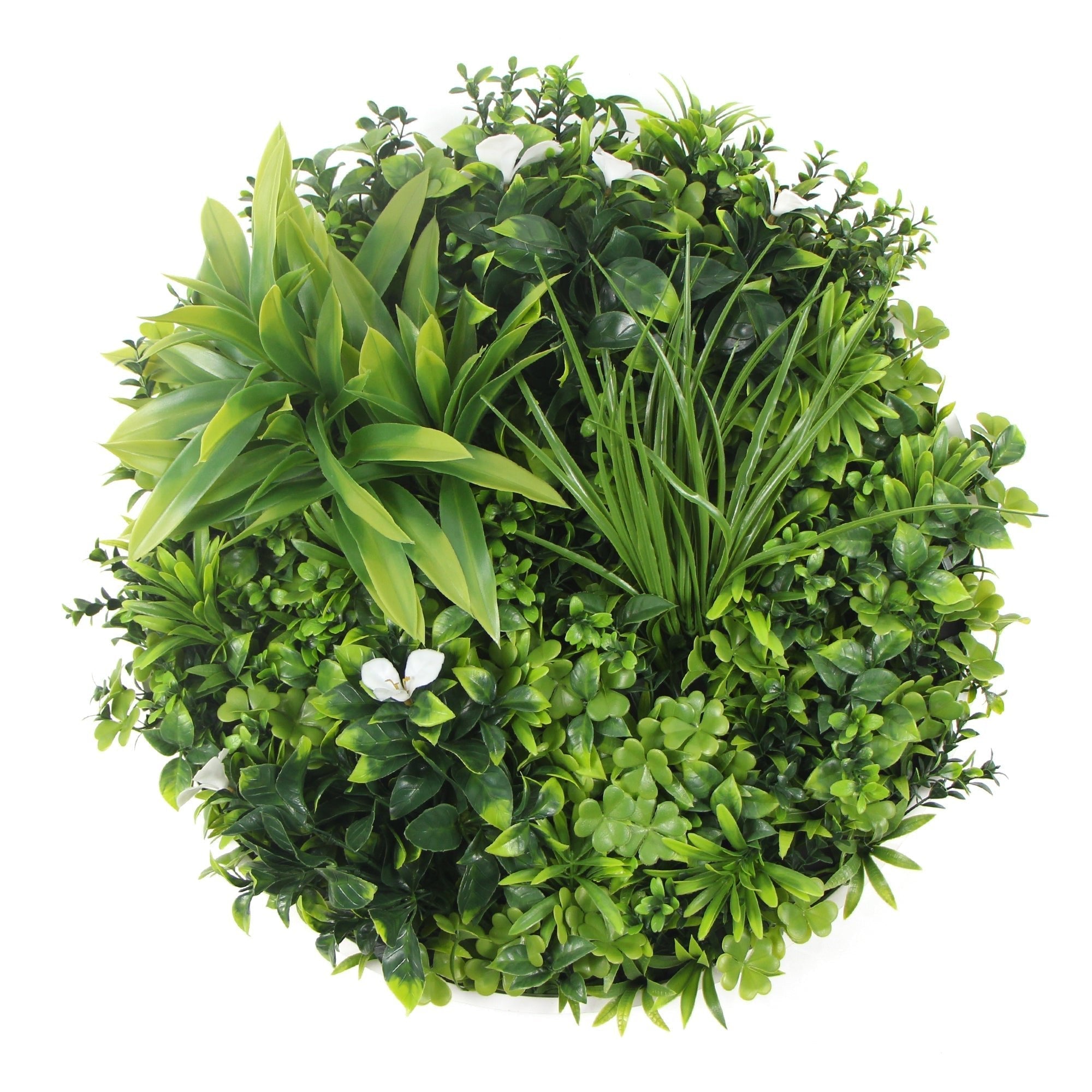 Modern White Artificial Green Wall Panel with UV Protection - 75cm Flowering Plant Decor (Black Frame) - Perfect for Home, Office, and Outdoor Spaces