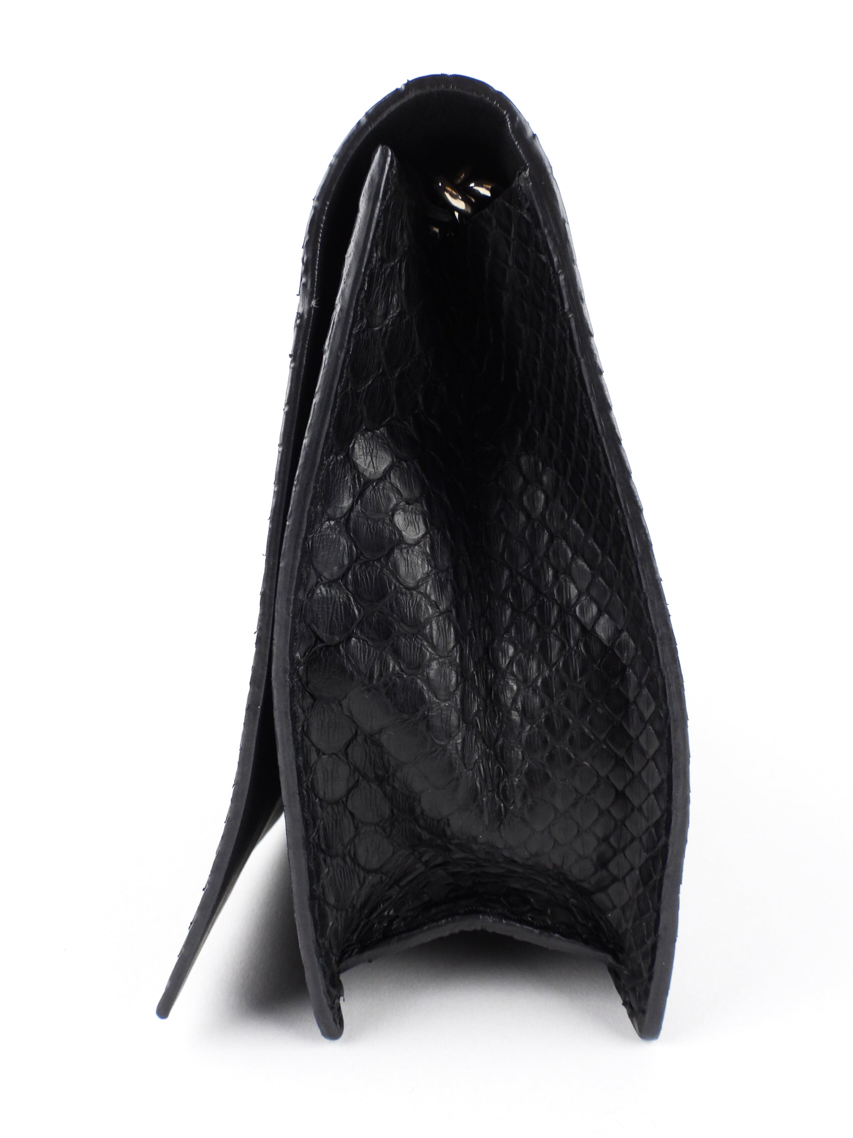 Calvin Klein Black Python Leather Chain Flap Bag for Women - Luxury Exotic Handbag for Evening Parties & Special Occasions