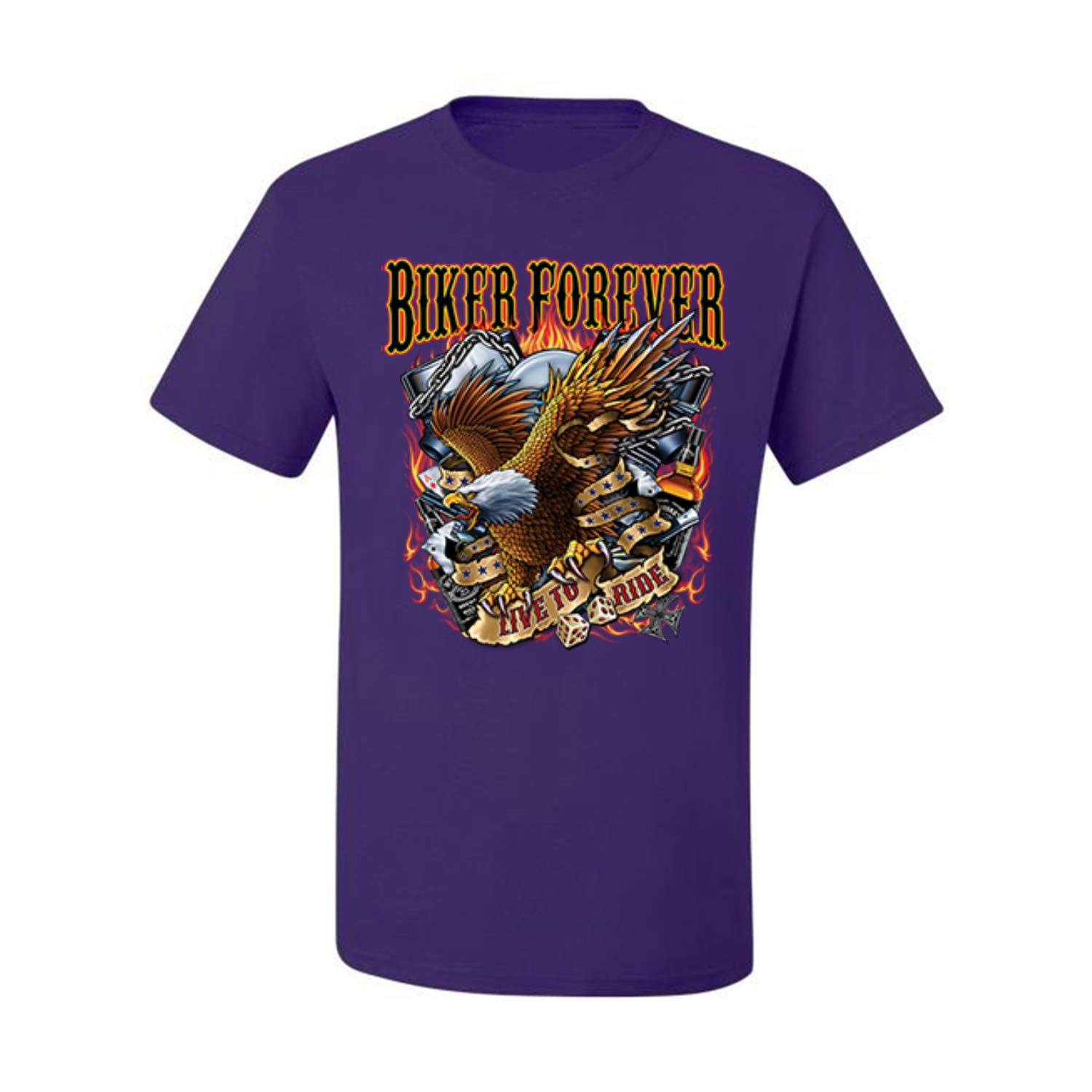 American Eagle Biker Forever Live to Ride Graphic T-Shirt for Men - Cool Motorcycle & Truck Enthusiast Tee - Perfect for Riding, Road Trips & Casual Wear
