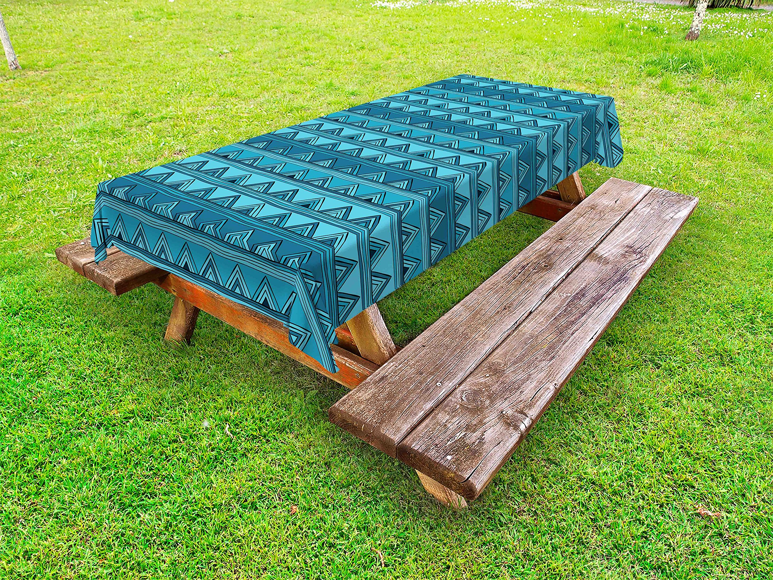 Ambesonne Stripes Outdoor Tablecloth - Hand Drawn Triangle Pattern with Doodle Style Wavy Geometric Design - Washable Picnic Table Cover 58x120 Inches - Blue & Pale Blue for Outdoor Dining, BBQs, and Picnics
