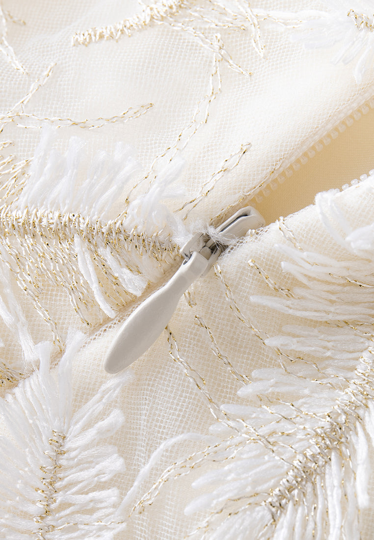 Embellished Crystal Detail Panelled Mesh Dress - Elegant Evening Gown for Parties, Weddings & Special Occasions