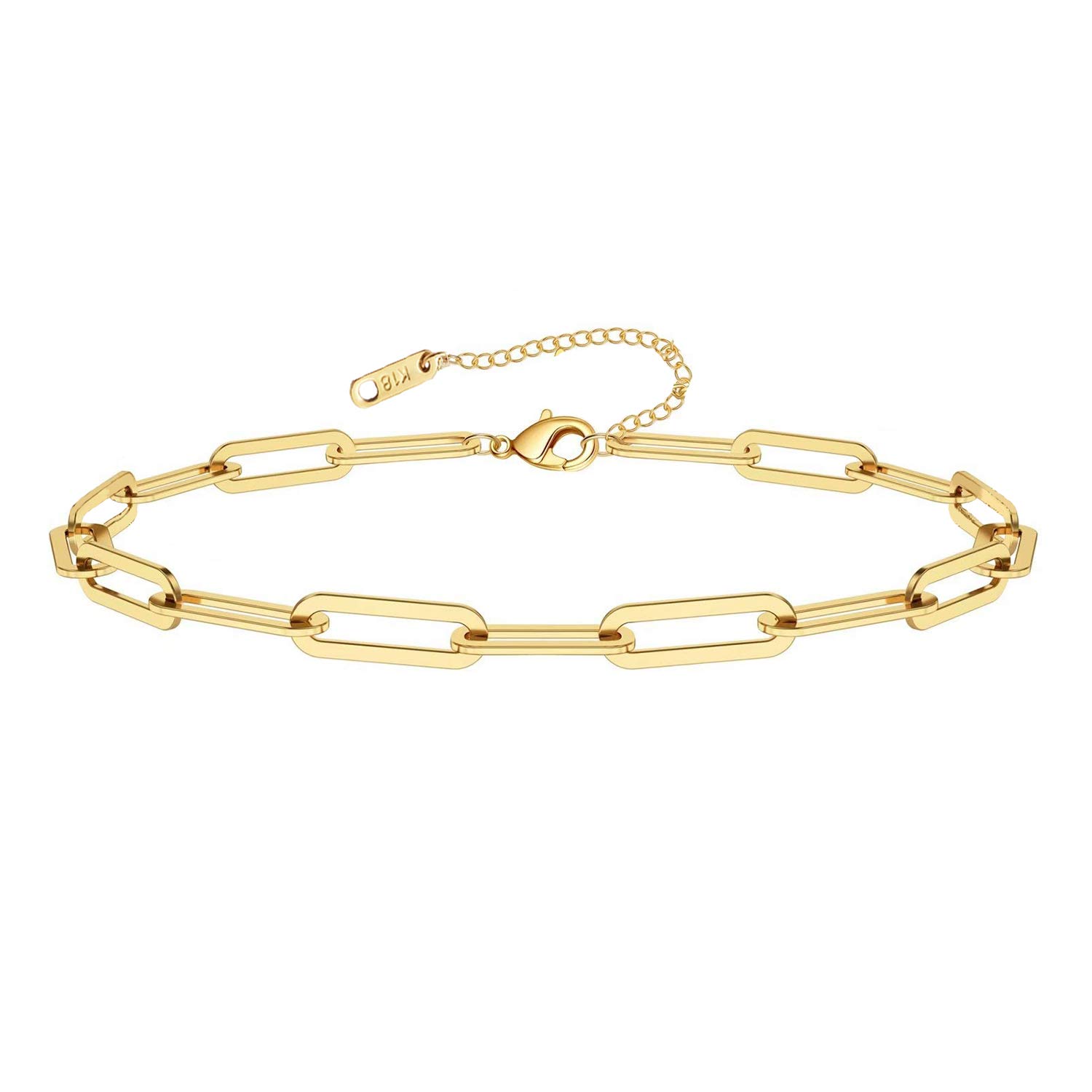 18K Gold Plated Stainless Steel Paperclip Chain Necklace & Bracelet Set for Women - Chunky Link Choker Jewelry for Party, Wedding & Everyday Wear