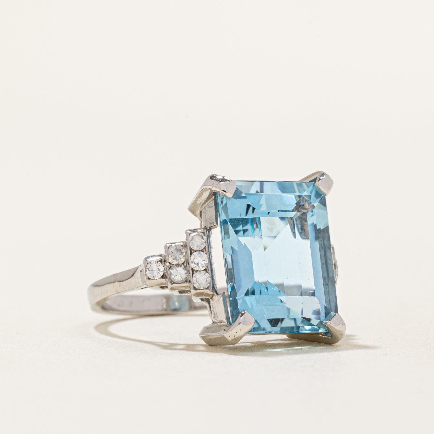 Aquamarine and Diamond Cocktail Ring - 6.30ct Aquamarine with 0.18ctw Diamonds - Size 5.75 - Elegant Jewelry for Parties, Weddings & Special Occasions