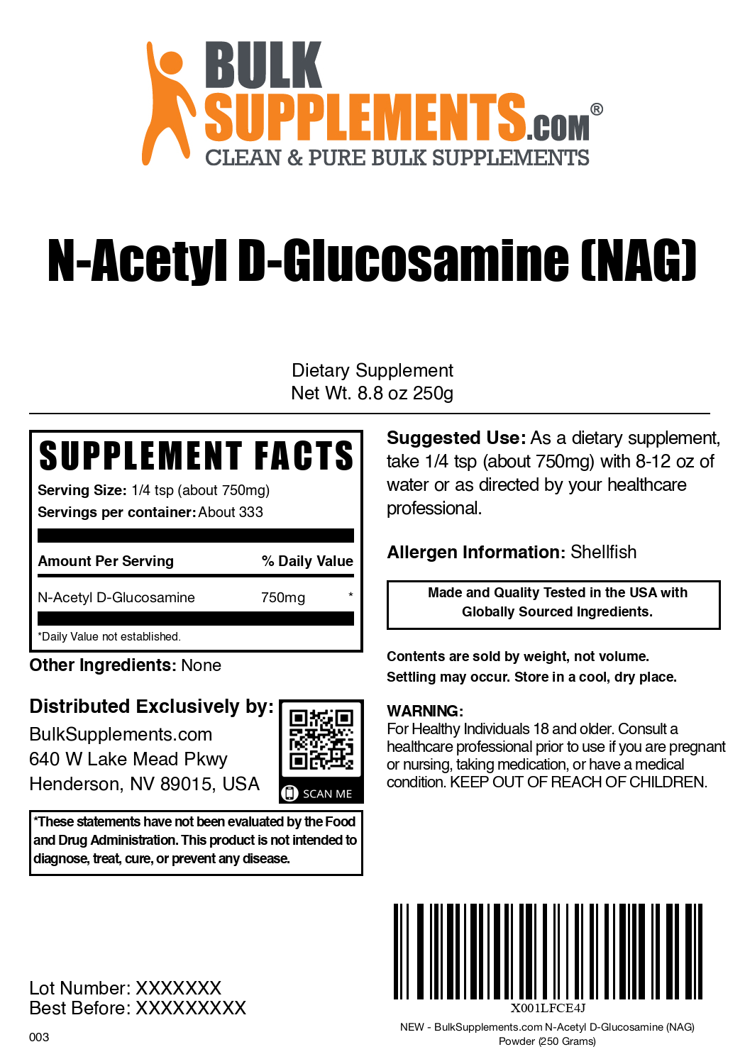 N-Acetyl D-Glucosamine (NAG) Powder - Pure Joint & Skin Support Supplement | for Arthritis, Cartilage Repair & Healthy Skin Care
