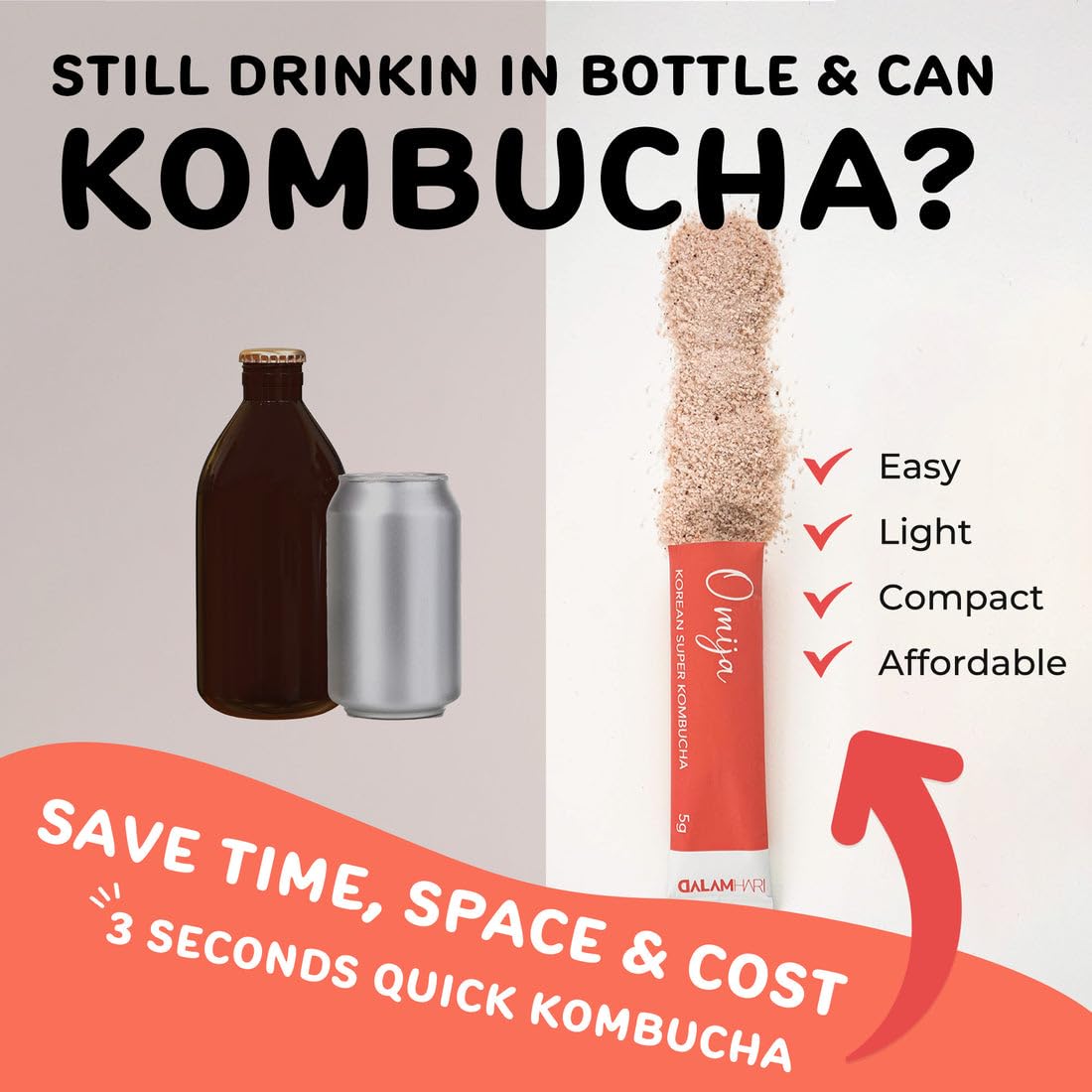 Organic Super Kombucha Powder with Schisandra Berry & Adaptogens | Sugar-Free Probiotic Drink | Korean Omija Tea for Gut Health & Immunity Boost | Perfect for Wellness Routines, Detox & Energy Support
