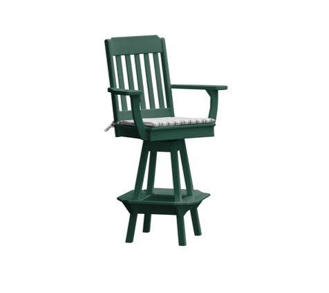 A & L Furniture Traditional Swivel Bar Chair with Arms - Comfortable Upholstered Stool for Kitchen Island, Home Bar & Breakfast Nook