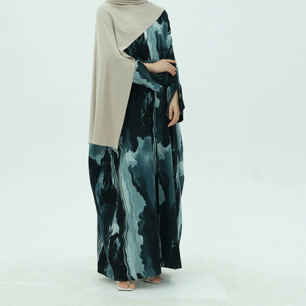 Urgarment Women's Printed Chiffon Open Front Cardigan Abaya Dress #25982 - Perfect for Prayer, Modest Fashion & Special Occasions