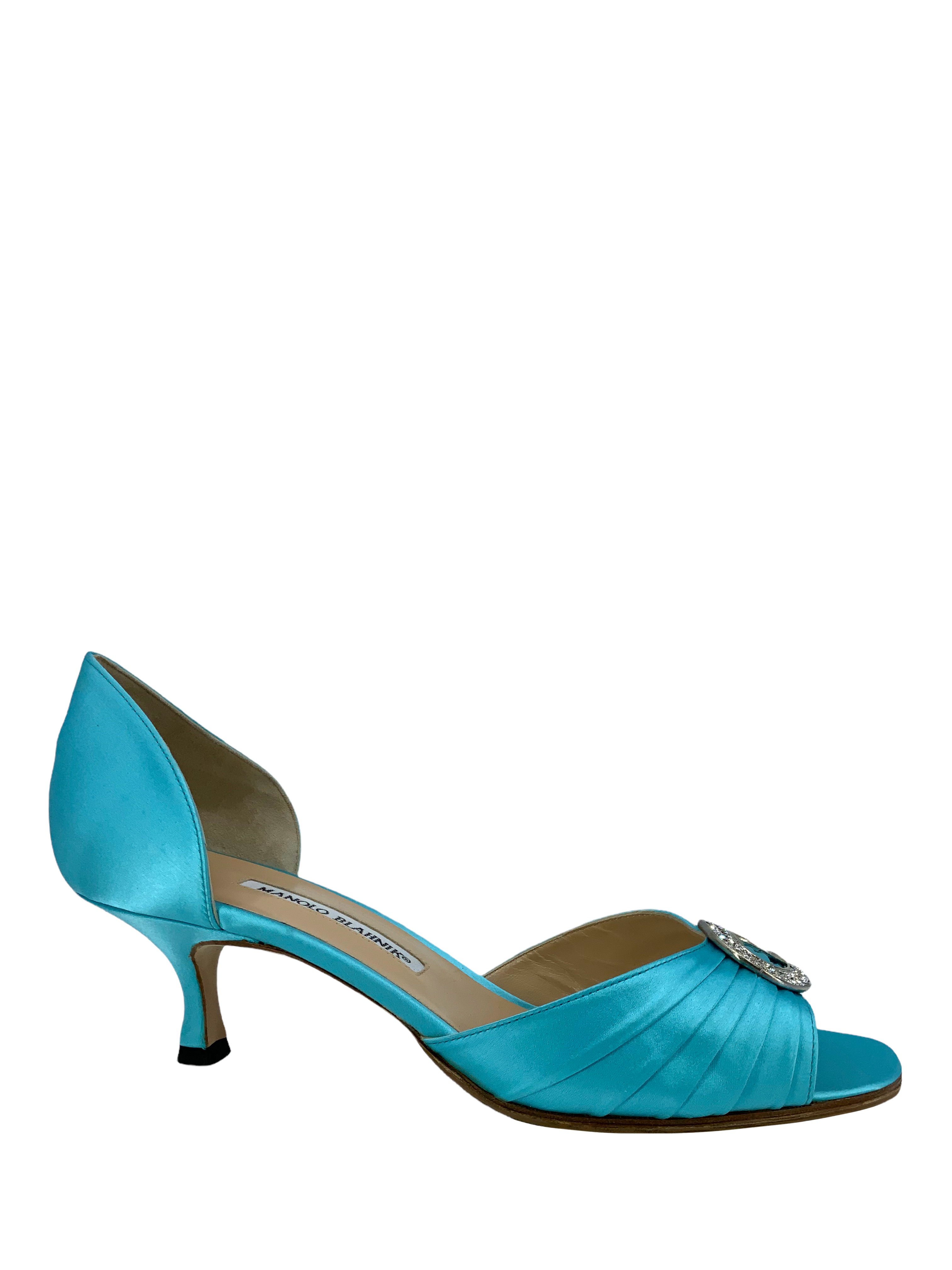Manolo Blahnik Sedaraby Embellished Satin d'Orsay Pumps - Women's Size 10.5 (US) | Luxury Evening Heels for Weddings, Parties & Special Occasions