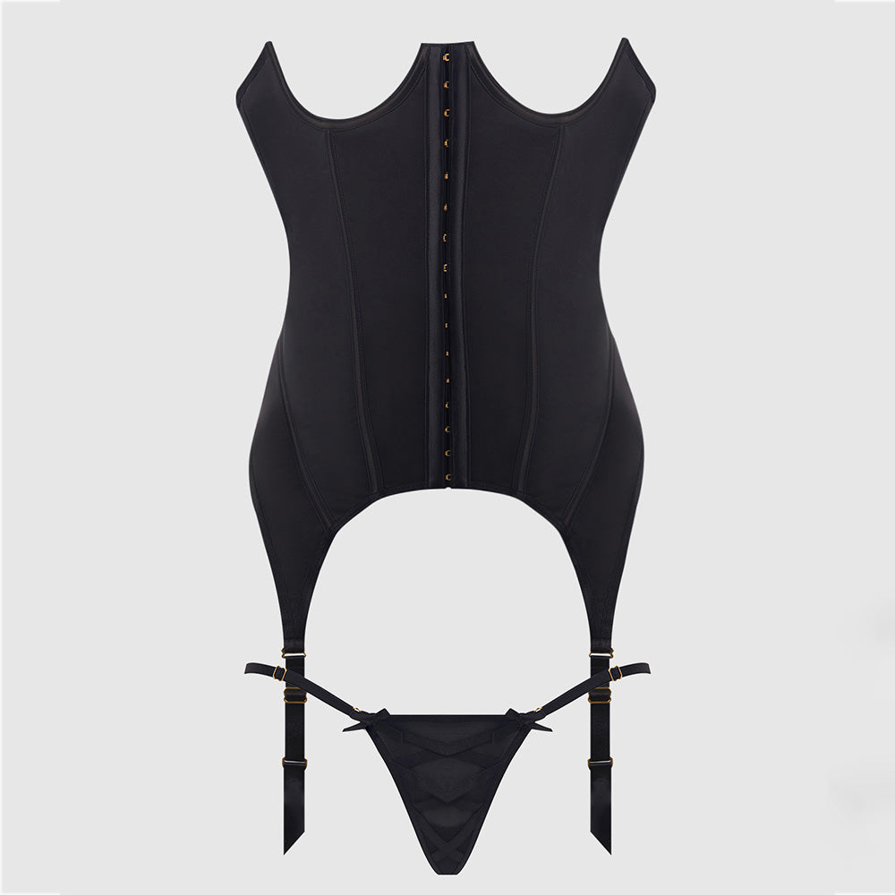 Brigeta Cupless Gartered Corset Bustier & Thong Set - Sexy Lingerie for Women | Perfect for Boudoir Photography, Bridal Nightwear & Special Occasions
