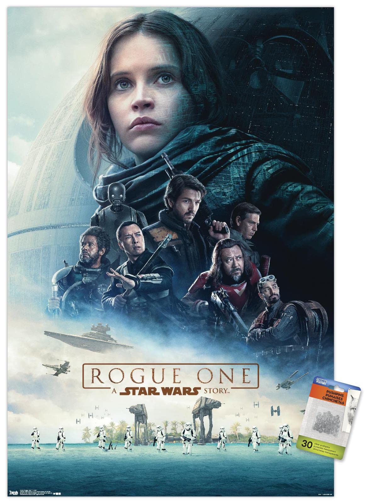 Star Wars Rogue One Movie Poster - 24x36 Inch Premium Quality Wall Art with Push Pins - Perfect for Bedroom, Game Room & Home Theater Decor