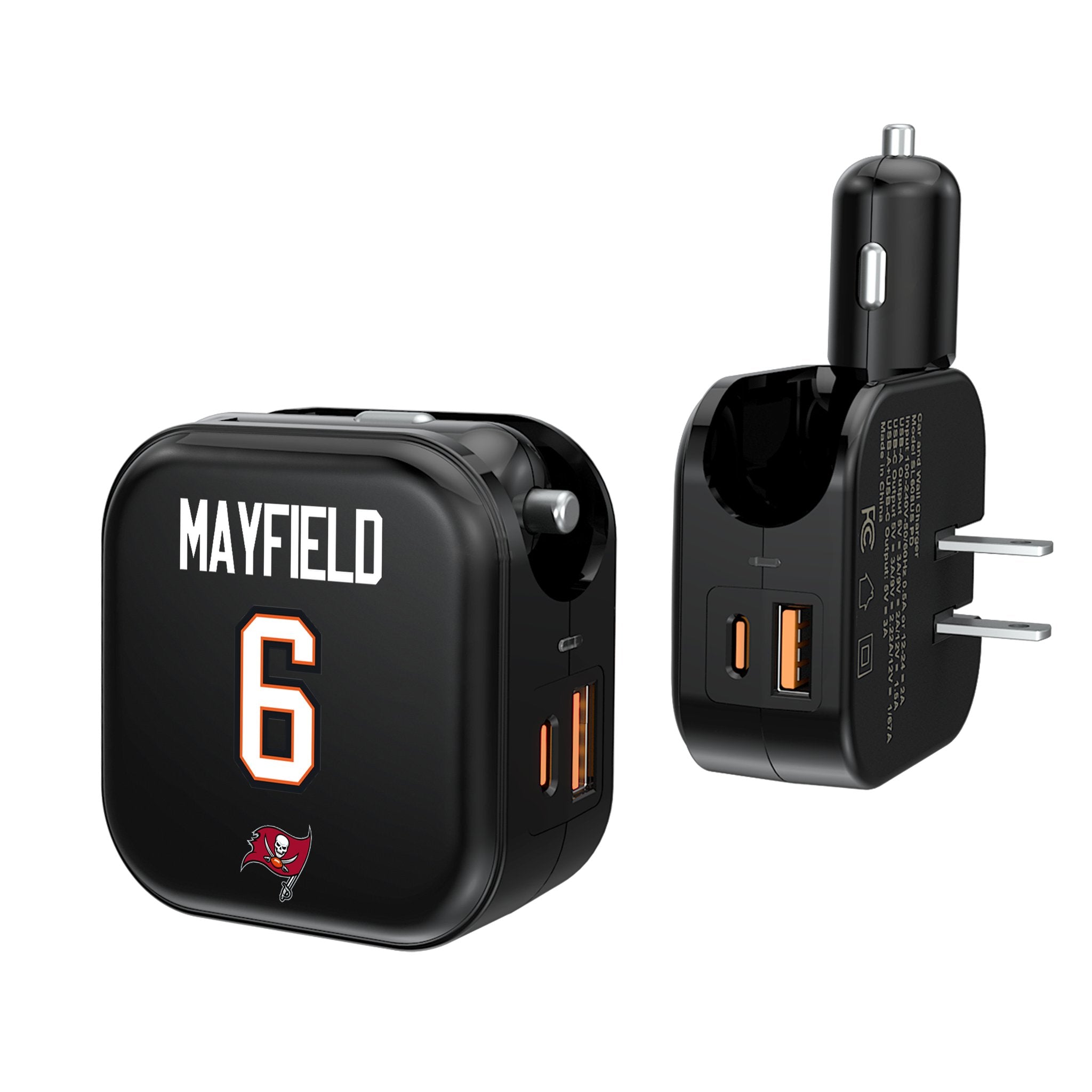 Baker Mayfield Tampa Bay Buccaneers 6 Ready 2-in-1 USB A/C Fast Charger - Compatible with iPhone, Samsung & More - Perfect for Home, Office & Travel Charging
