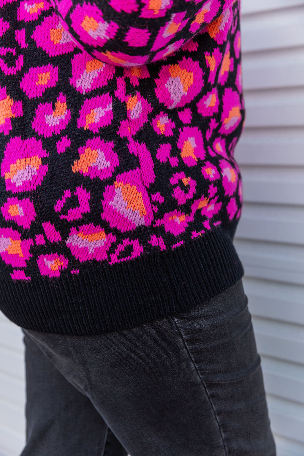 Kasey Rainbow Frankie Knit Sweater - Black Leopard Print Women's Pullover for Casual Wear & Fall Fashion