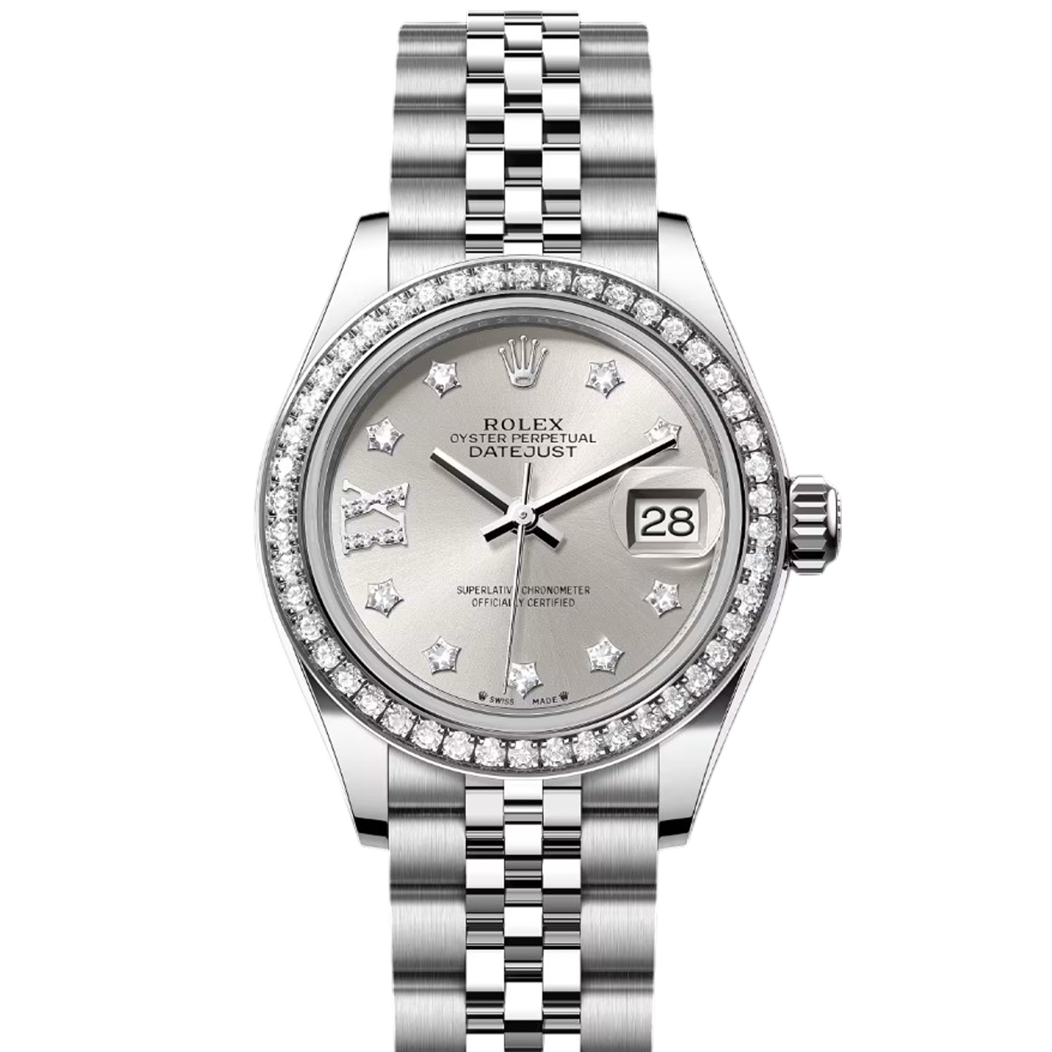Rolex Datejust 279384 Silver Diamond Watch - Luxury Stainless Steel Jubilee Bracelet for Men & Women | Perfect for Business, Parties & Special Occasions