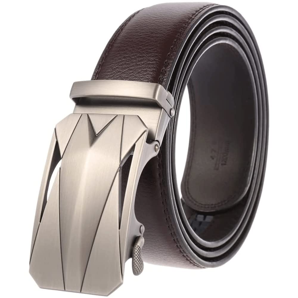 Premium Leather Ratchet Belt for Men - Adjustable Work & Dress Strap with Interchangeable Buckle (Red, 110-130cm) - Ideal for Office, Casual Wear & Formal Occasions