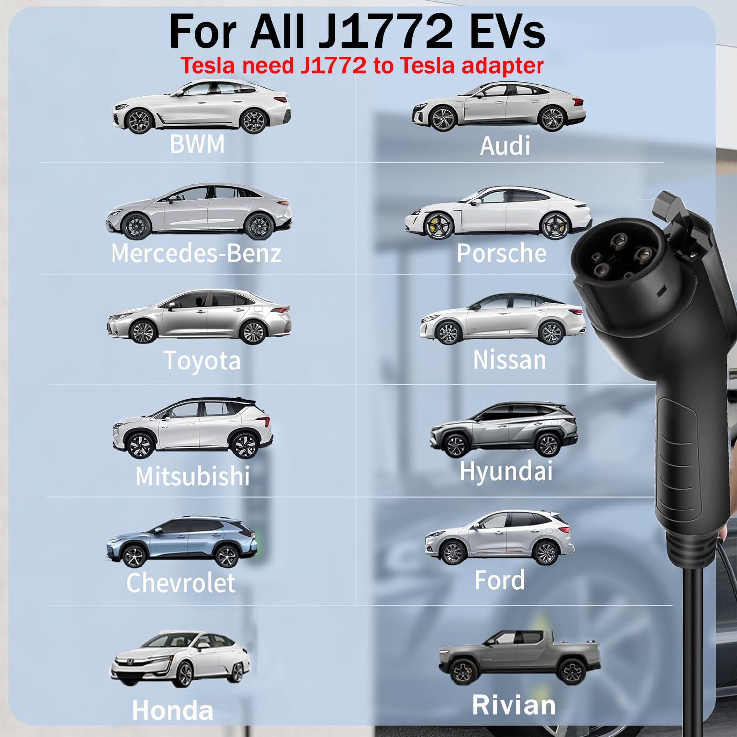 Portable Level 1 EV Charger - 15Amp 110V Electric Vehicle Charger with 21Ft Cable, NEMA 5-15P Plug for Home Charging | Compatible with SAE J1772 EVs & Tesla (Adapter Needed) | Perfect for Garage, Road Trips & Emergency Charging