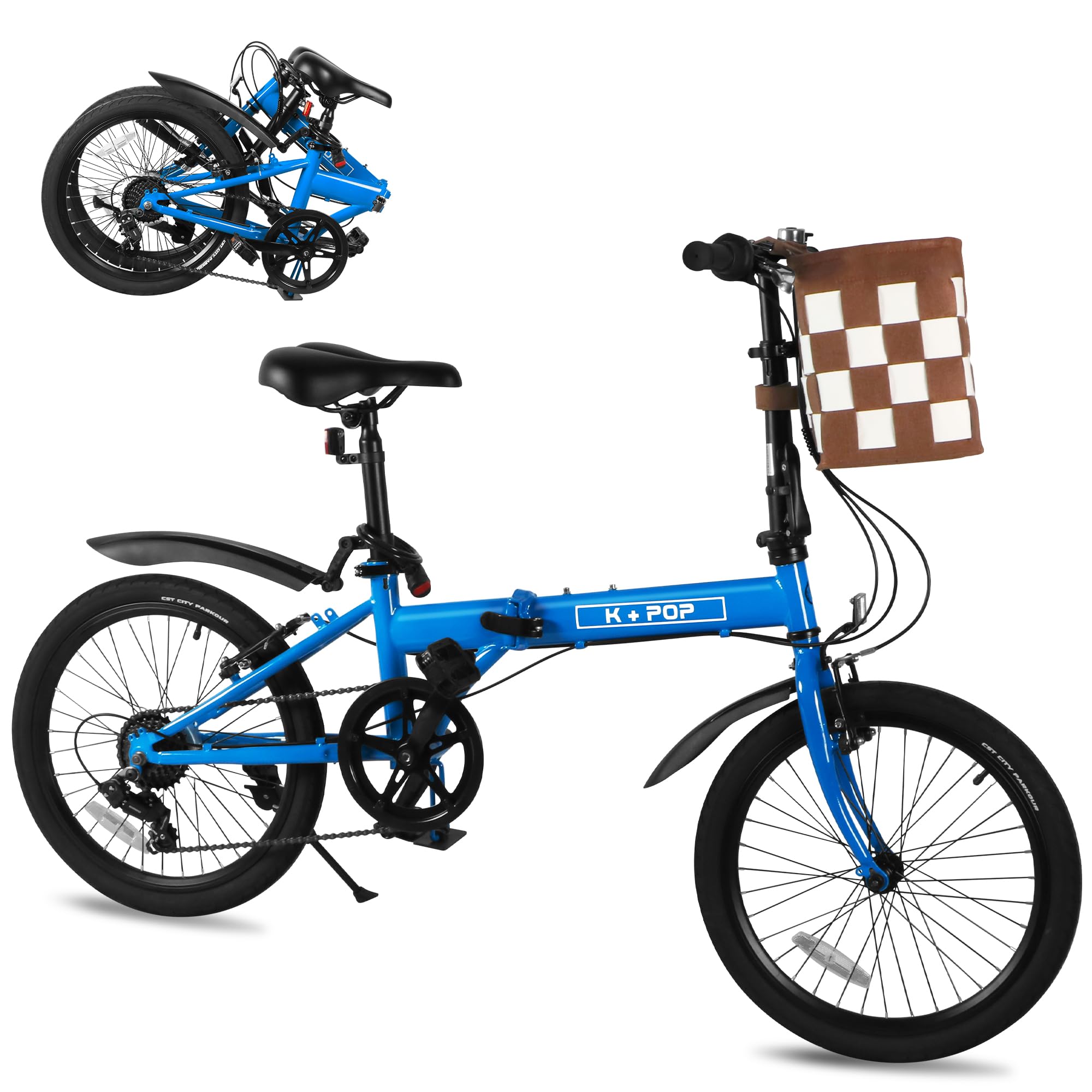 20 Inch Foldable Bike for Adults - 7-Speed Commuter Bicycle with Detachable Basket | Lightweight & Streamlined Design | Perfect for Urban Commuting, Campus Travel & Weekend Adventures