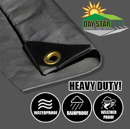 14'X24' Heavy Duty 12 Mil Silver Tarp - 3 Ply Coated Reinforced Canopy Cover with 6 oz 3 Layer Protection (Includes Tools & Accessories) - Perfect for Camping, Construction, Roof Protection & Emergency Shelter