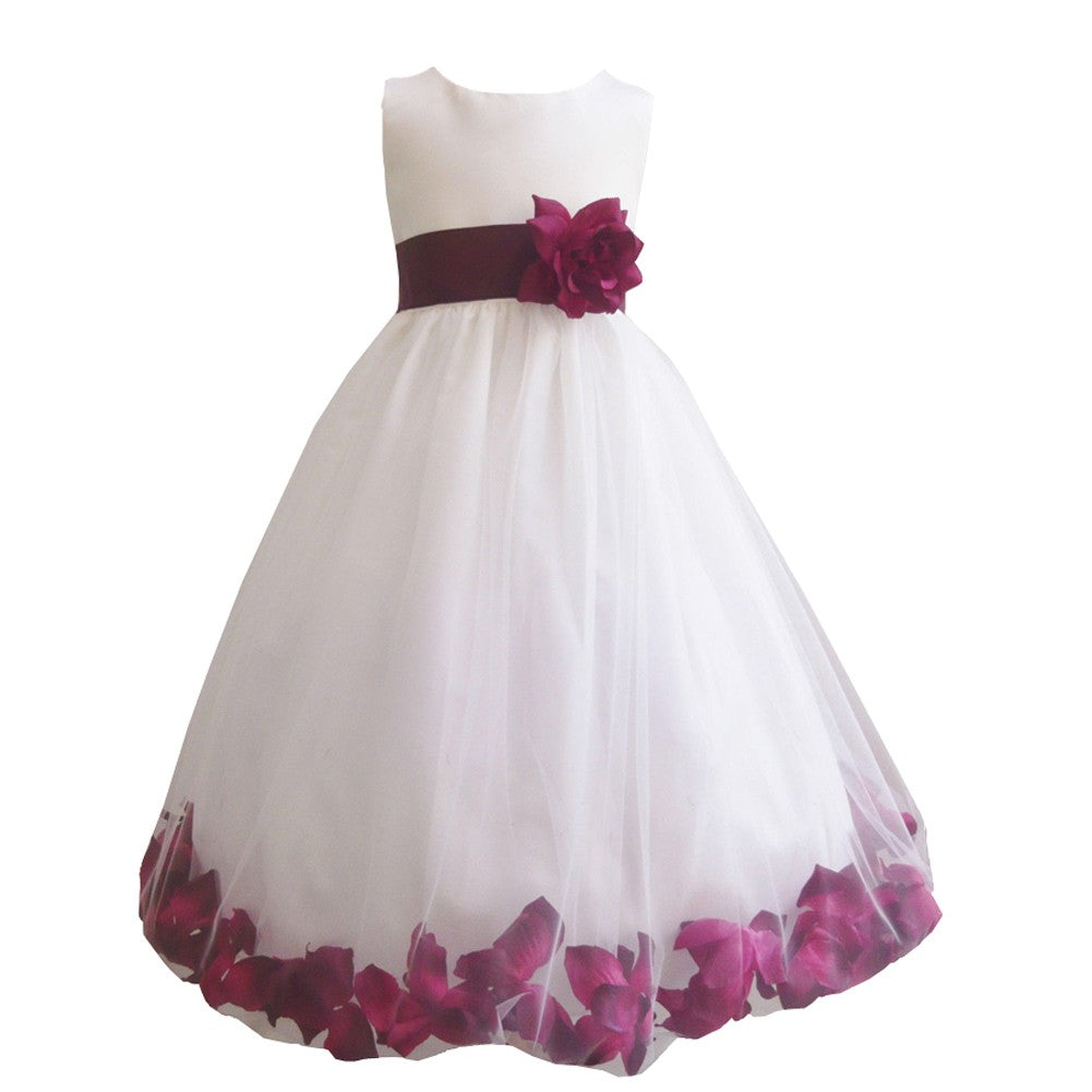 Ivory & Burgundy Satin Tulle 3-Layer Junior Bridesmaid Dress for Big Girls - Sizes 8-14 | Perfect for Weddings, Prom & Formal Occasions
