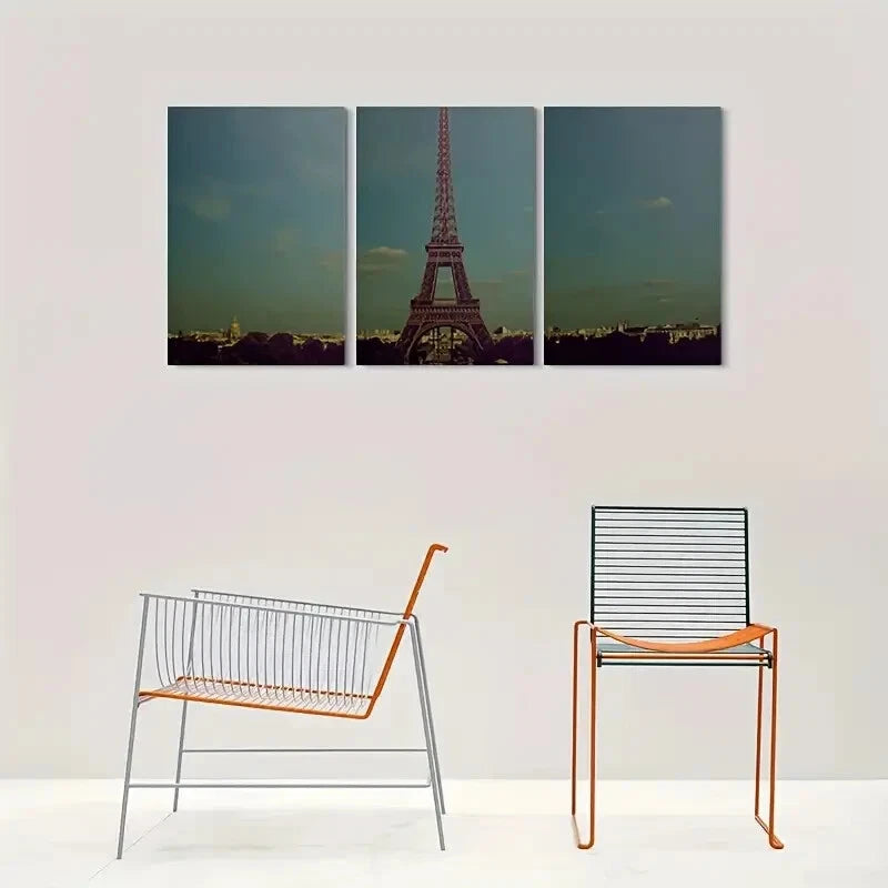 3-Piece Eiffel Tower Metal Wall Art Set - Parisian Charm Ready to Hang Paintings for Living Room, Bedroom & Office Décor