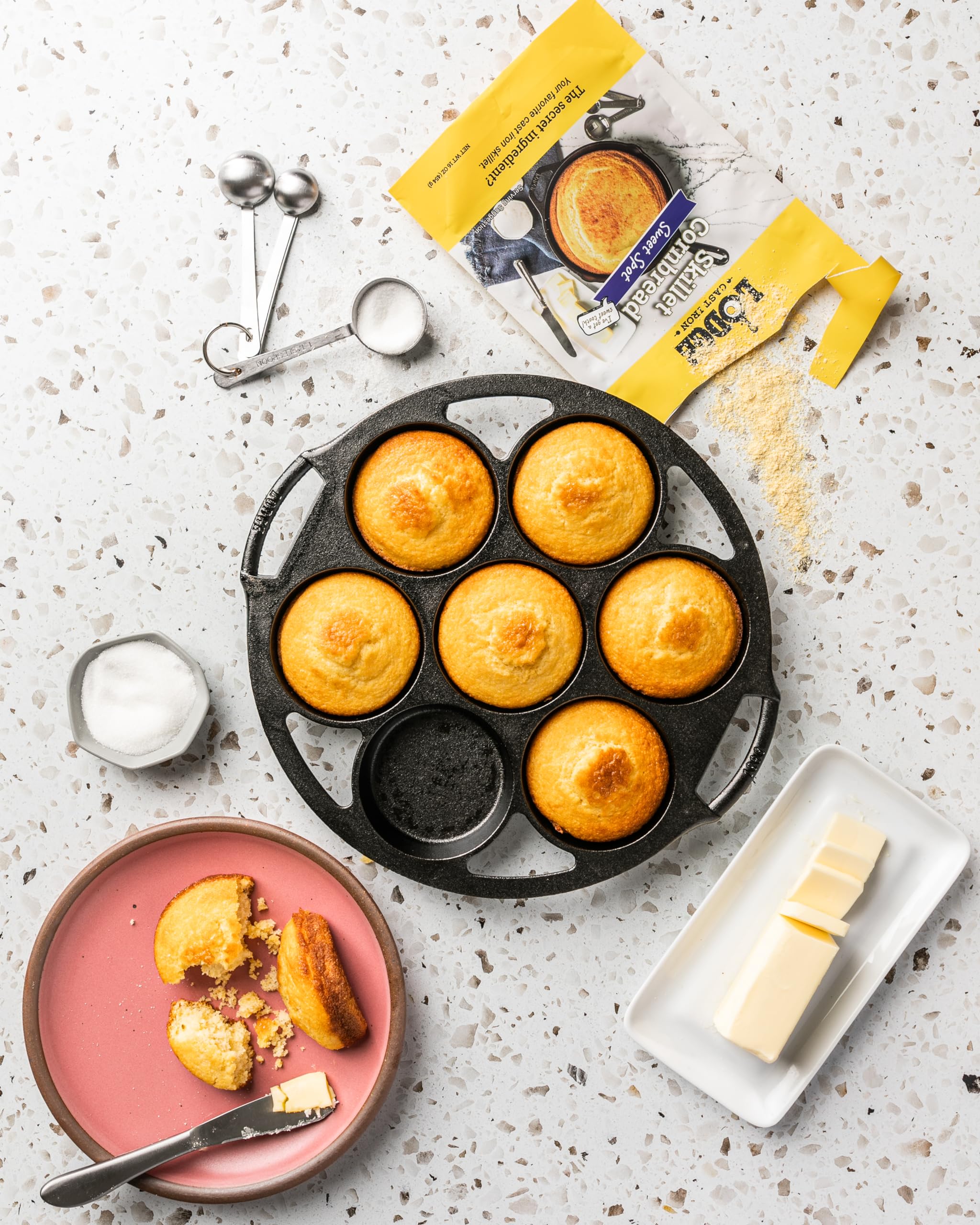 Lodge Cast Iron Skillet Cornbread Mix – Premium 16 oz (4 Pack) for Cast Iron Skillet, Wedge Pan, Cornstick Pan & Muffin Pan – Sweet Spot – Perfect for Baking, Camping & Southern-Style Cooking