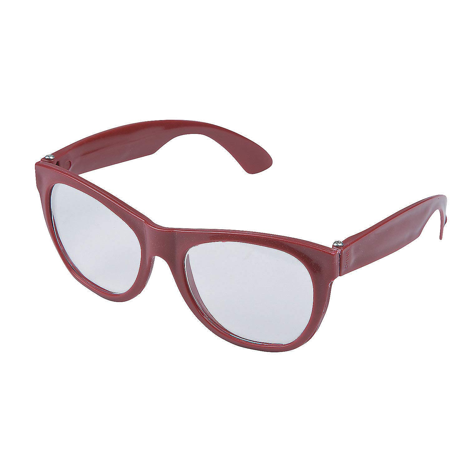 Fun Express Plastic Clear Lens Burgundy Novelty Glasses - 1 Piece - Costume Accessory for Halloween, Parties & Themed Events - Perfect for Cosplay, Dress-Up and Funny Photo Props
