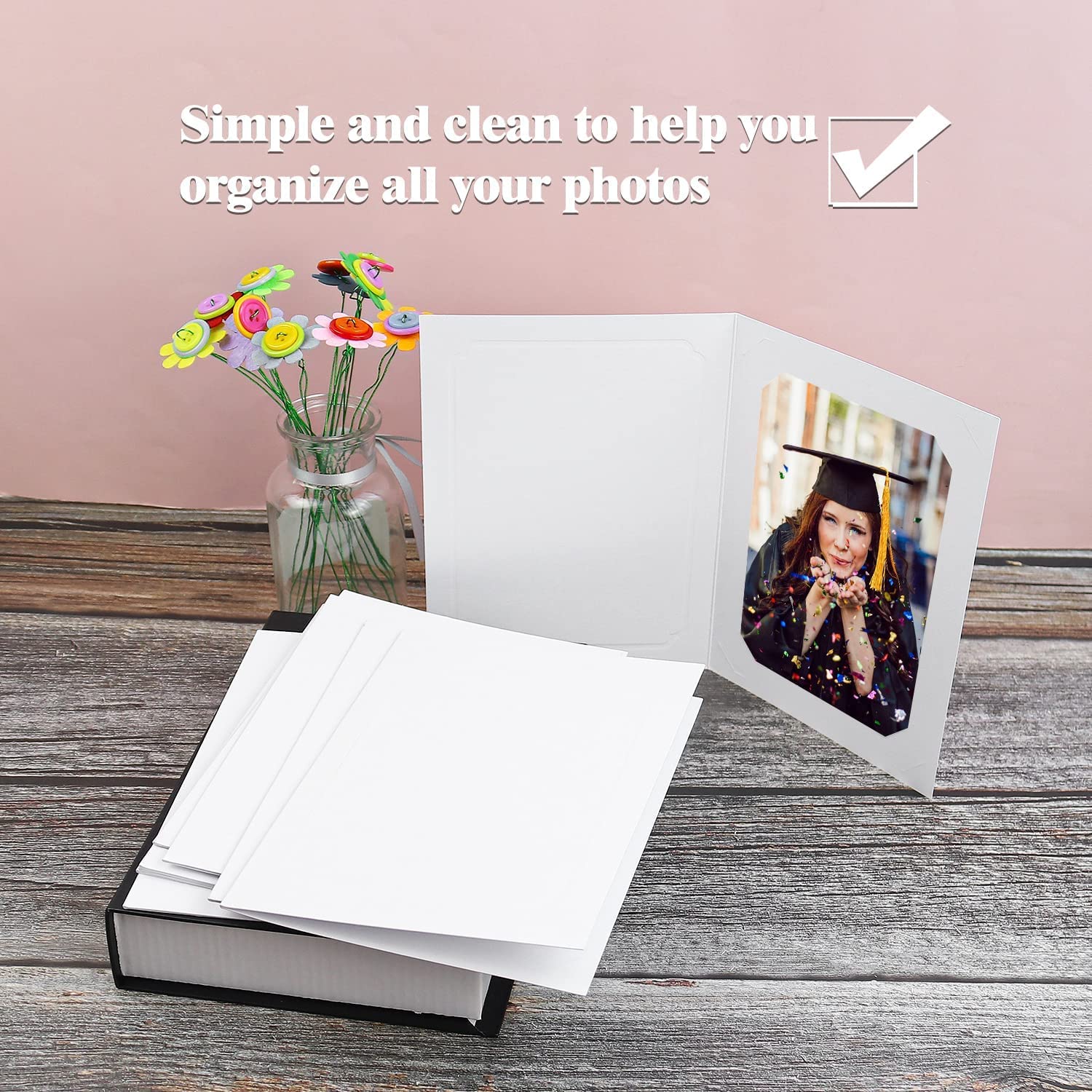 Golden State Art 50-Pack 4x6 or 5x7 Photo Folders - Cardboard Picture Frames & Paper Frame Cards for Greetings & Invitations - Perfect for Graduation, Christmas, Wedding Events (White) - Great for Scrapbooking, Memory Keeping & Party Decorations