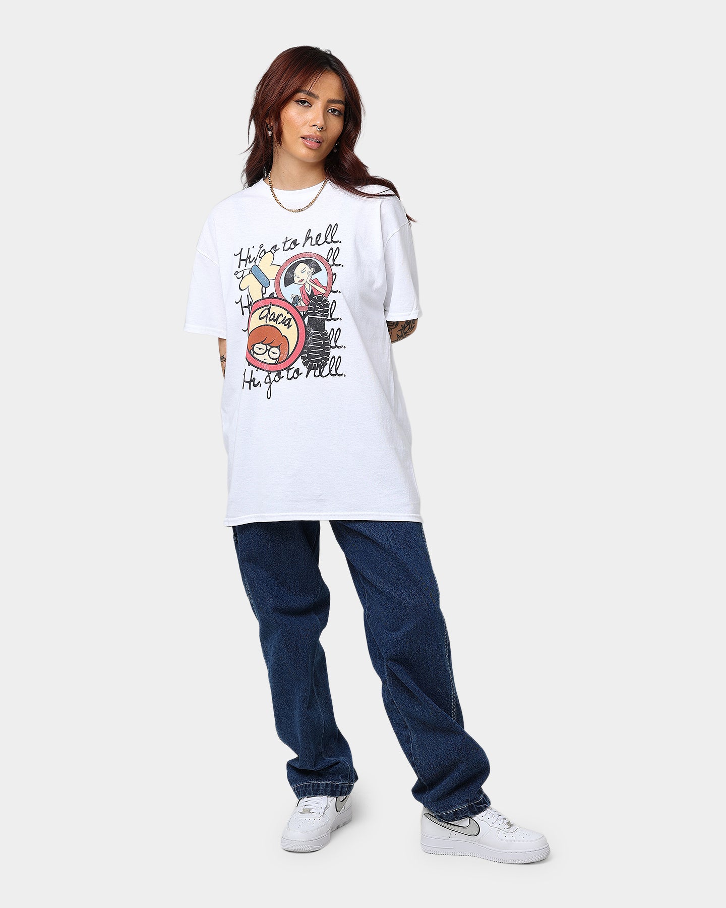 American Thrift X Daria Go To Hell Graphic T-Shirt - White Cotton Tee for Women | Casual Streetwear, Retro 90s Style, Pop Culture Fashion