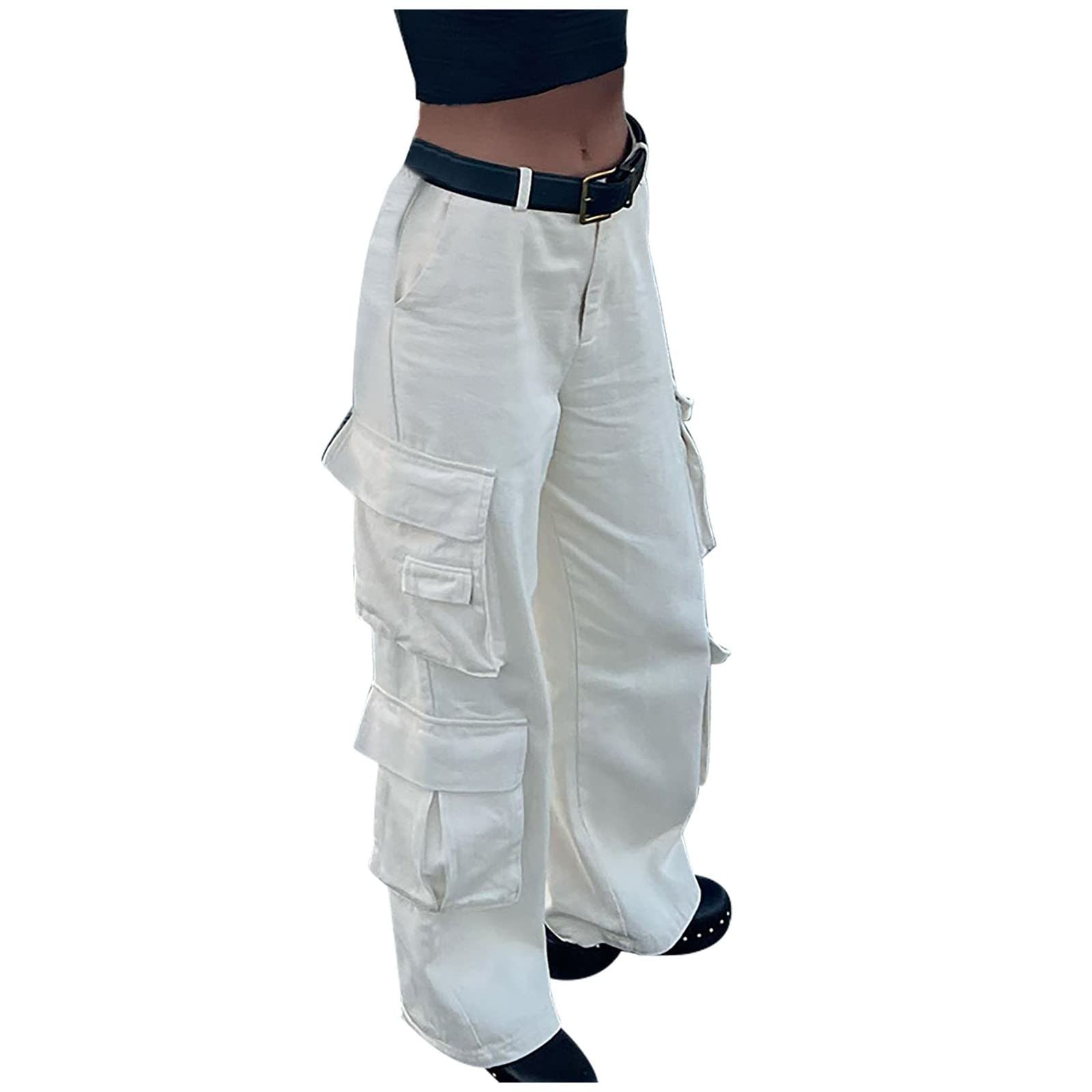 Vintage Y2K Cargo Pants for Women - Harajuku Style Low Waist Relaxed Fit Wide Leg Baggy Lounge Jogger Pants | Perfect for Casual Wear, Street Fashion & Everyday Comfort
