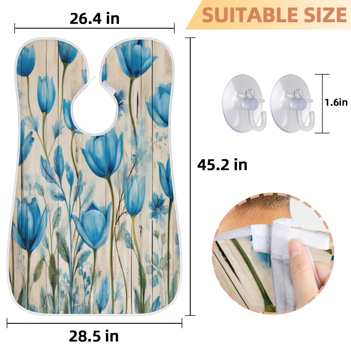 Wooden Tulips Beard Shaving Bib for Men - Waterproof Makeup & Hair Dye Apron - Artist & Barber Cape for Haircut, Beard Trimming & Styling - Sink Hair Catcher & Grooming Accessory - Perfect Gift for Barbers & Stylists (Use for Salon, Home Grooming & Professional Hair Services)