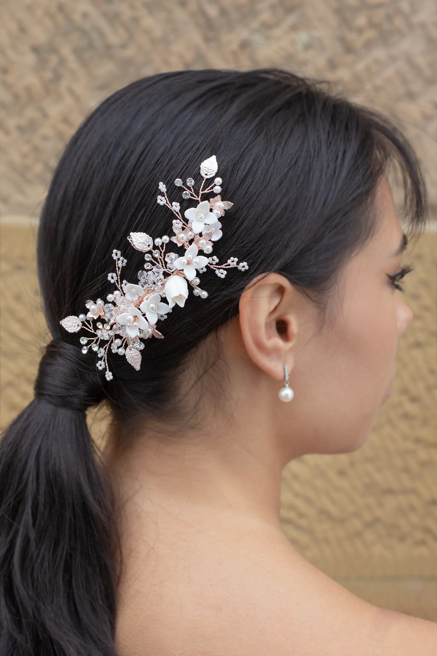 Harper Porcelain Flower Pearl Bridal Hair Clip - Elegant Wedding Hair Accessory for Brides, Bridesmaids & Special Occasions