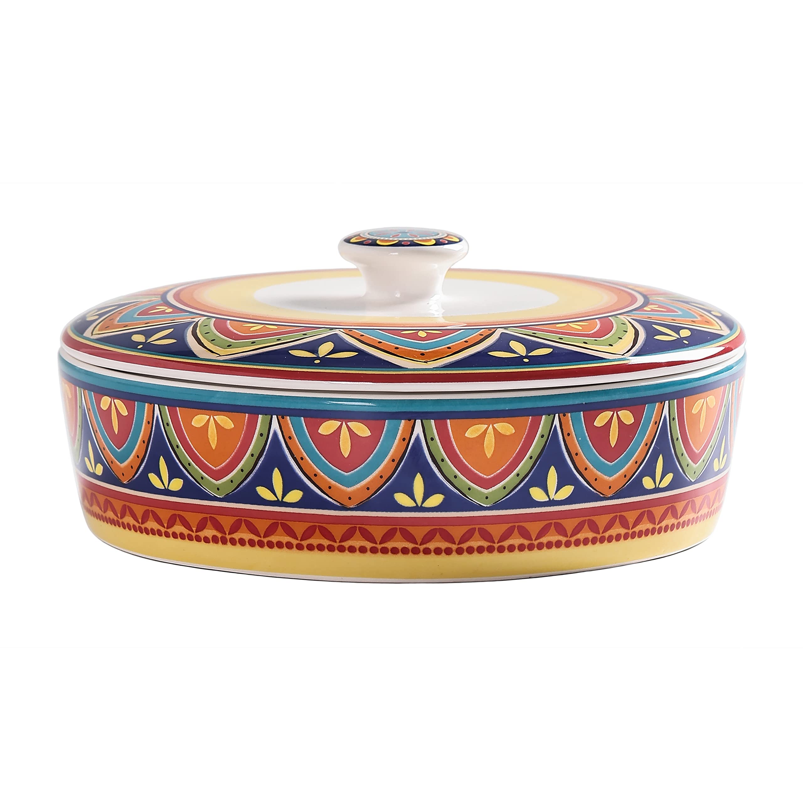 Bico Tunisian Ceramic 8.8 Inch Tortilla Warmer with Lid - Microwave & Dishwasher Safe Taco Holder for Mexican Fiesta, Taco Tuesday & Cinco De Mayo - Perfect for Parties, Family Dinners & Taco Nights