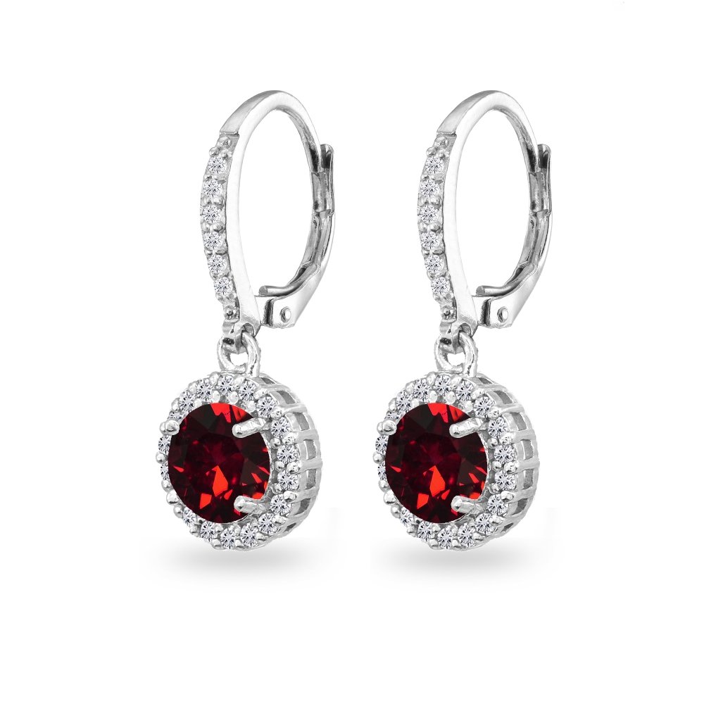 Sterling Silver Halo Dangle Earrings with Crystals for Party