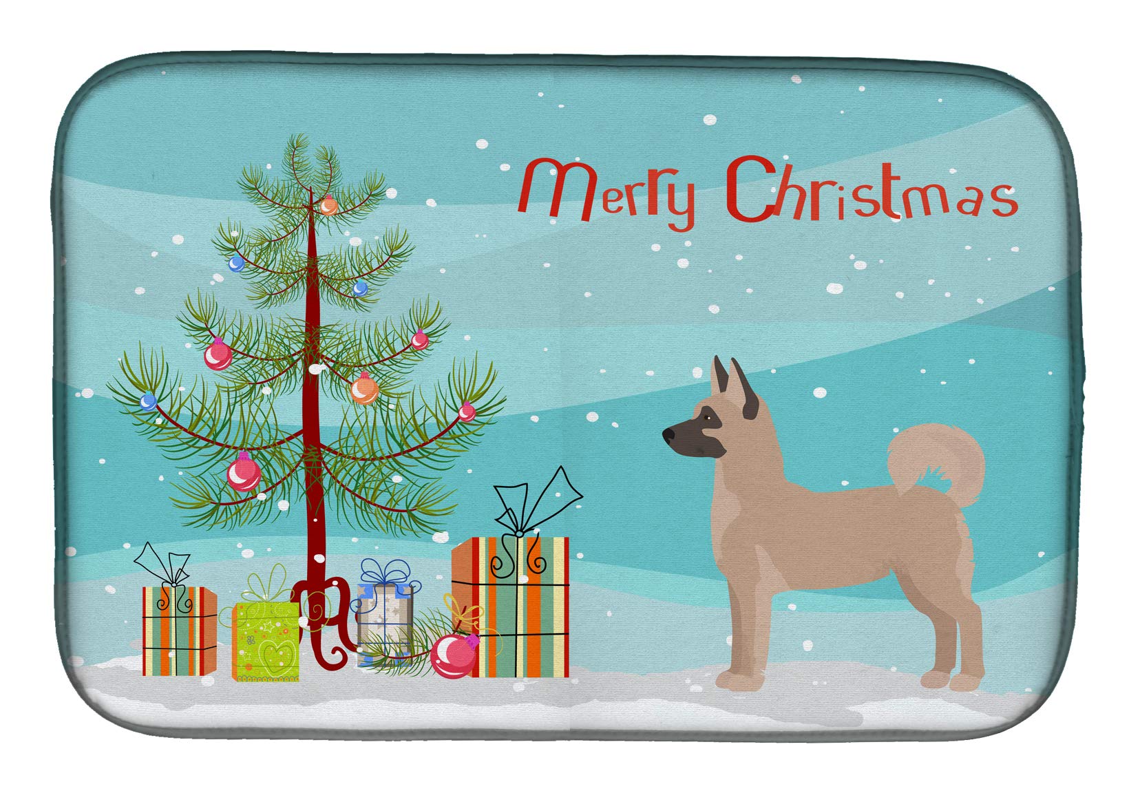Akita Shepherd Christmas Dish Drying Mat - Absorbent Kitchen Counter Mat for Holiday Decor, 14x21