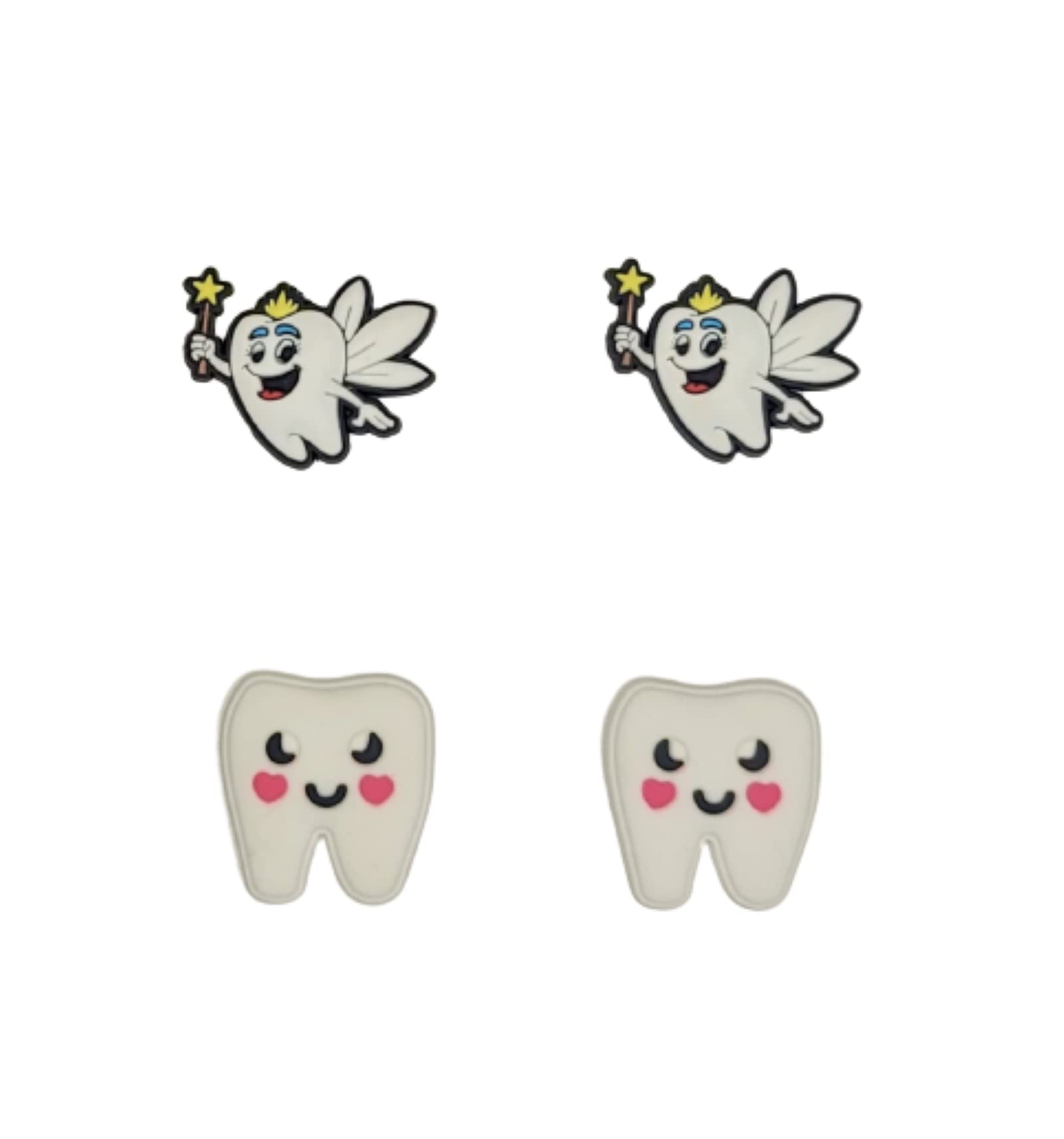 Tooth Fairy Shoe Charms for Crocs - Set of 4 Cute Tooth-Shaped Jibbitz - Perfect for Kids' Croc Decorations & Tooth Fairy Gifts
