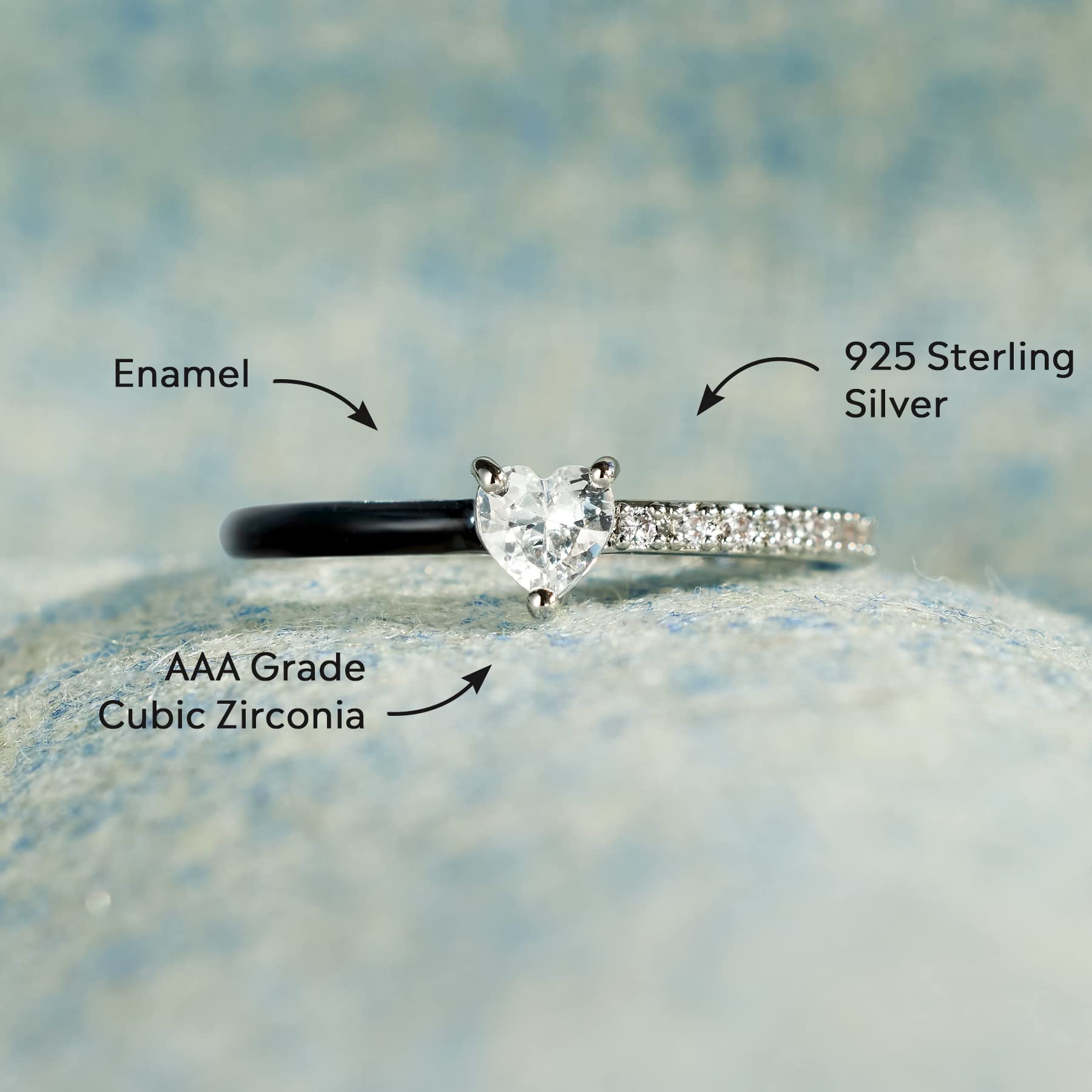 Heart Rings for Women - Silver Plated Love Jewelry, Heart-Cut Half Enamel Promise Rings for Mother Daughter Best Friends | Perfect Birthday, Christmas & Valentine's Day Gifts | Elegant Jewelry for Everyday Wear, Date Nights & Special Occasions