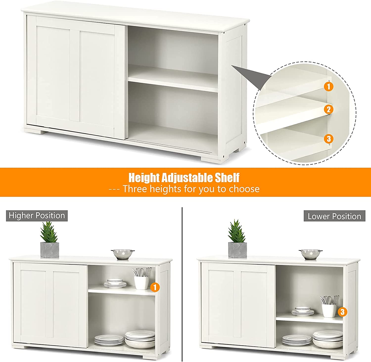 Salches Stackable Kitchen Storage Sideboard Buffet Cabinet with Adjustable Shelf & Smooth Sliding Doors - White Cupboard Organizer for Dining Room, Living Room, Entryway, Bathroom | Perfect for Home Organization & Space Saving