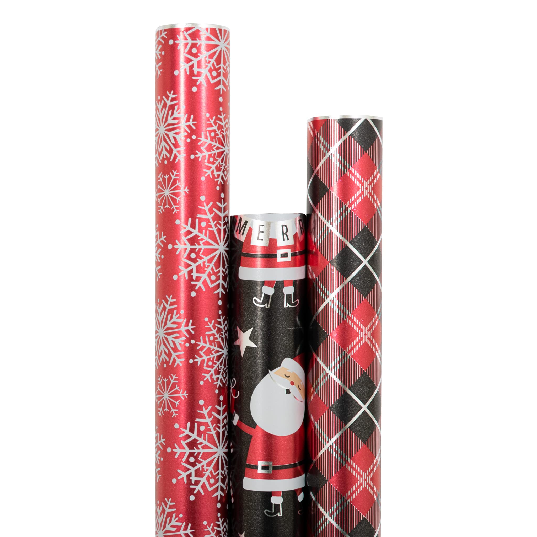 Christmas Foil Wrapping Paper - 3 Rolls Red & Black Gift Wrap for Holiday Presents