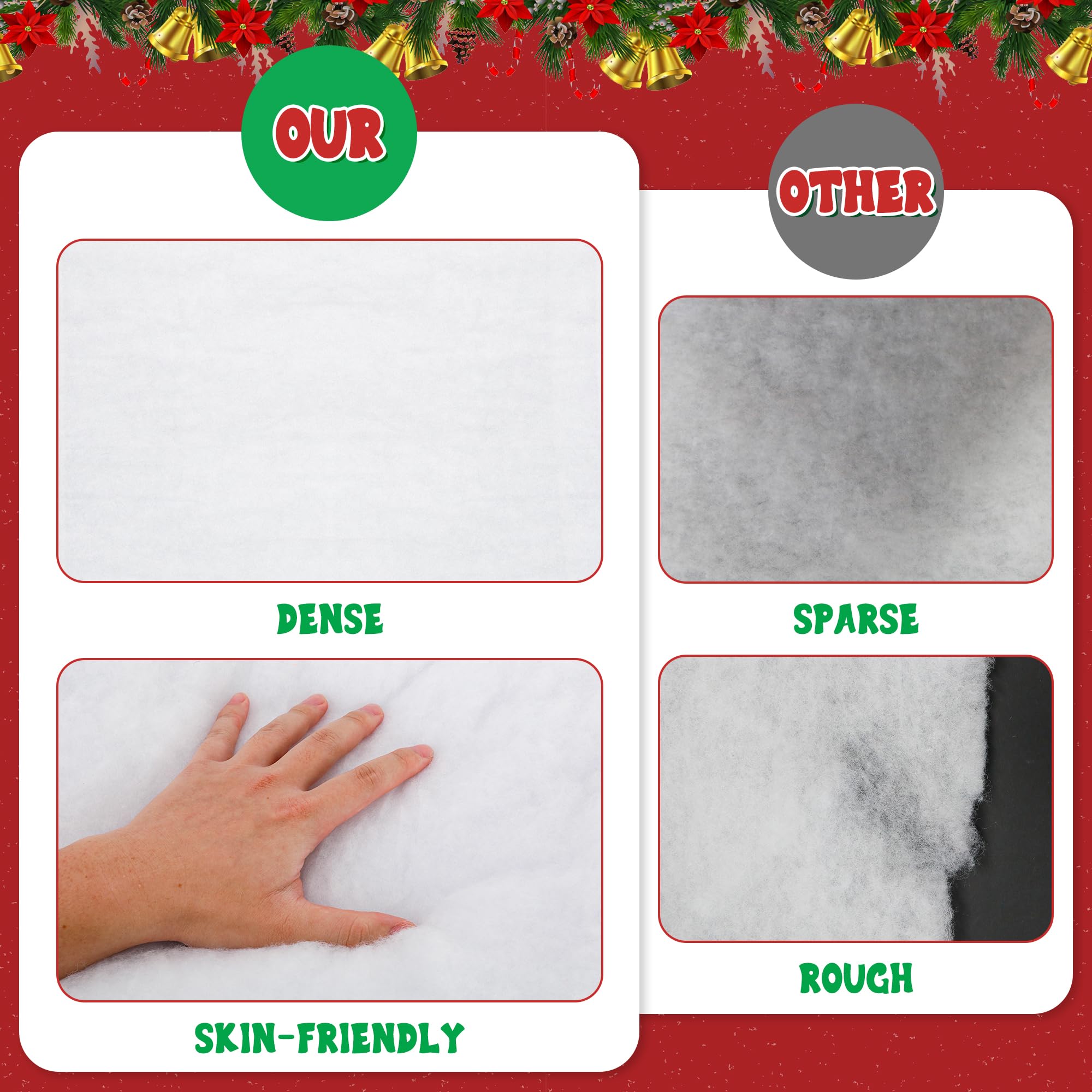 QZYL Large 3×8 FT Artificial Snow Roll - Christmas Snow Carpet for Winter Wonderland Decor, Xmas Tree Skirt & Photo Backdrop | Perfect for Holiday Villages, Fireplace Mantels & Festive Party Backgrounds