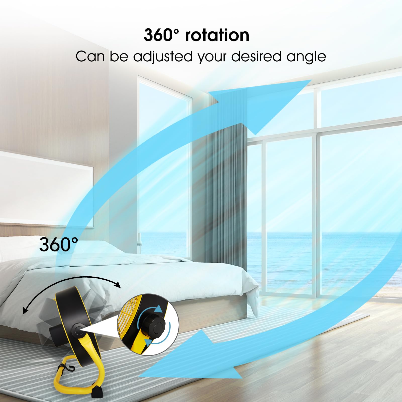 12 Inch High Velocity Battery Operated Floor Fan - Heavy Duty Metal Industrial Fan with Adjustable 360° Tilt Head & 9-Speed Settings - Rechargeable Cooling Fan for Warehouse, Workshop, Garage, and Outdoor Use