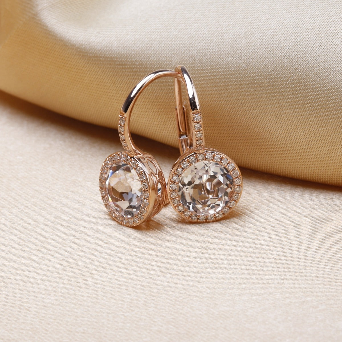 14K White Gold White Topaz & Diamond Leverback Earrings for Women | Elegant Dangle Earrings for Weddings, Parties & Special Occasions