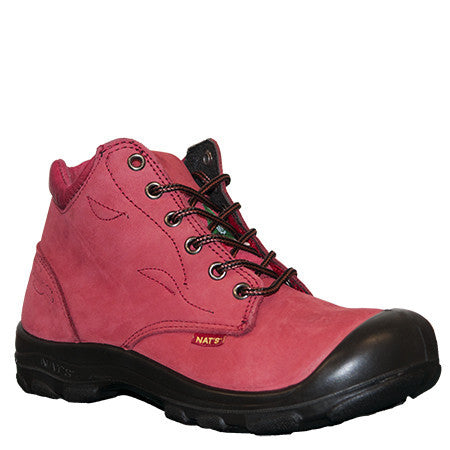 P&F S556 Women's Steel Toe Work Boots with Side Zipper - Red | Comfortable Safety Shoes for Construction, Warehouse & Outdoor Work