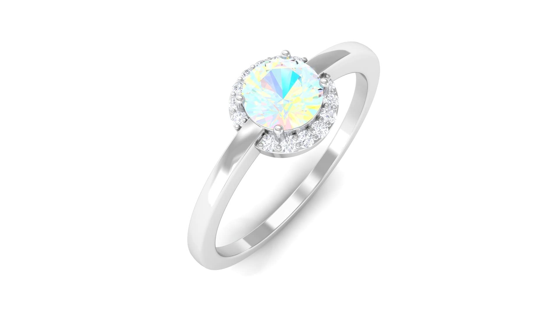 14K Solid Gold Ethiopian Opal Ring with Diamond Halo - 5MM Round Cut Minimalist Engagement Ring for Women - Perfect for Weddings, Anniversaries & Special Occasions