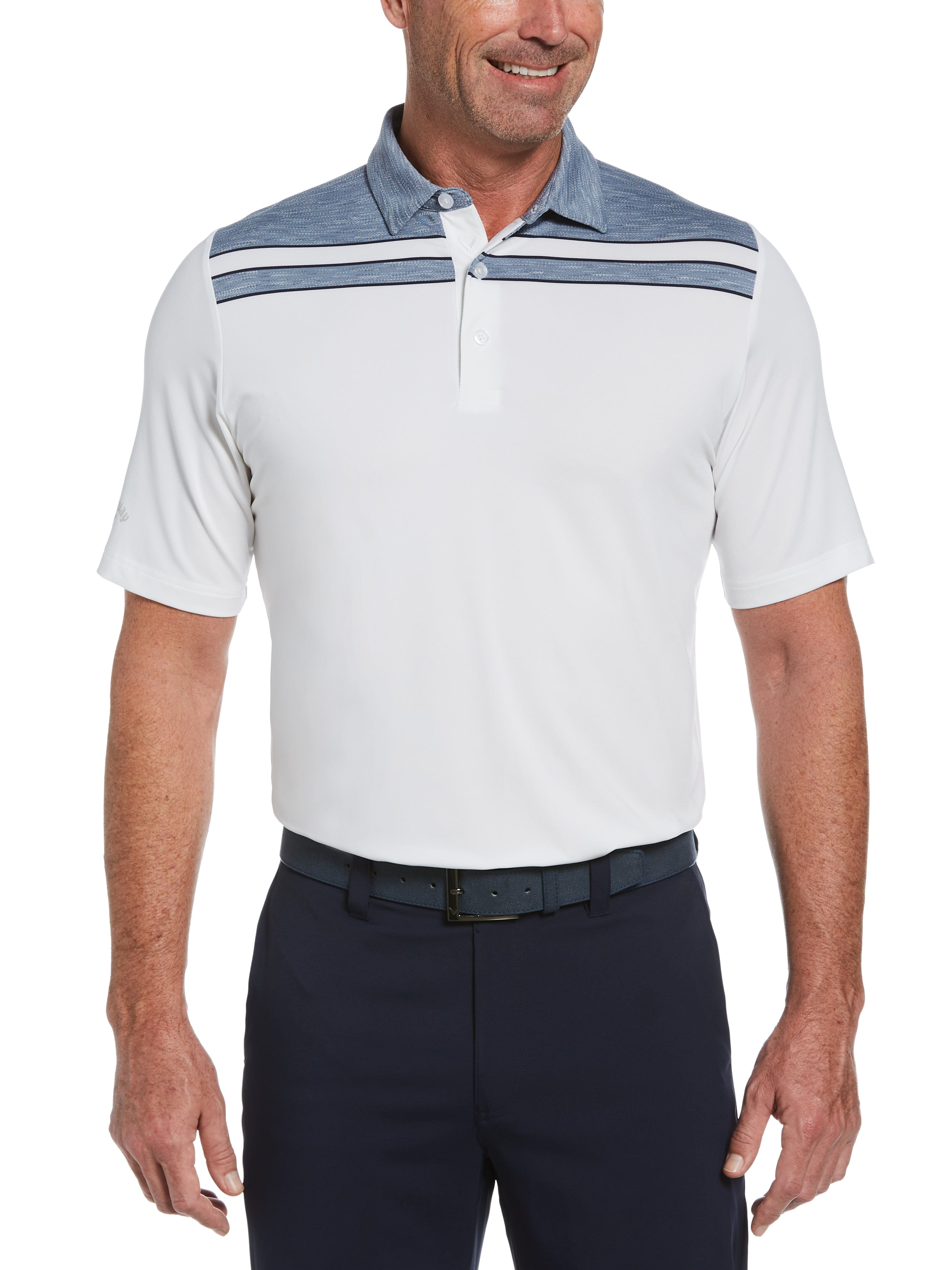 Men's Swing Tech™ Engineered Chevron Print Jacquard Golf Polo Shirt - Breathable Performance Wear for Golf, Business Casual & Outdoor Activities
